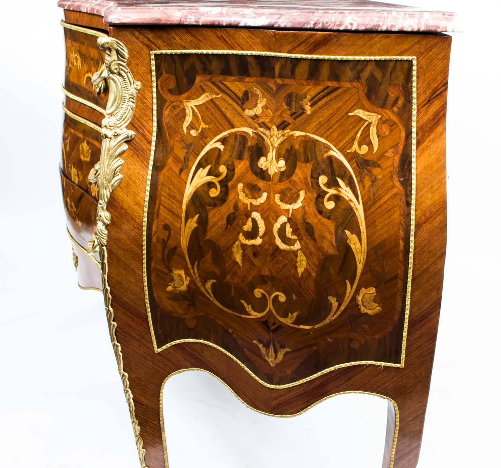 Louis XV Walnut Marquetry Commode Siena Marble 2