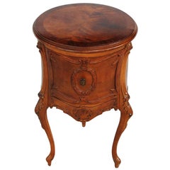 Antique Louis XV Round Burl Mahogany Side Table Nightstand