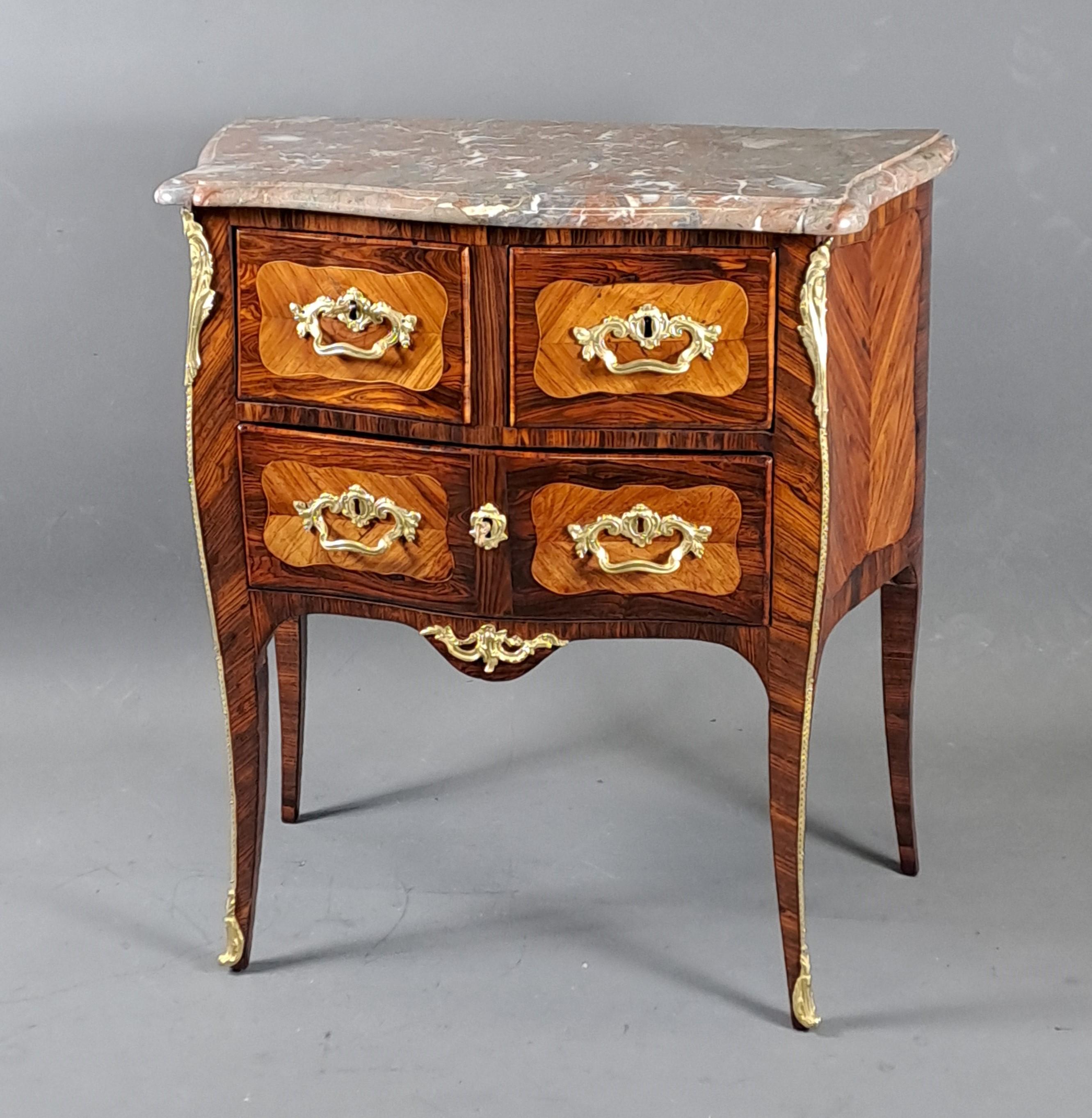 Bronze Louis XV Sauteuse Commode In Rosewood Marquetry For Sale