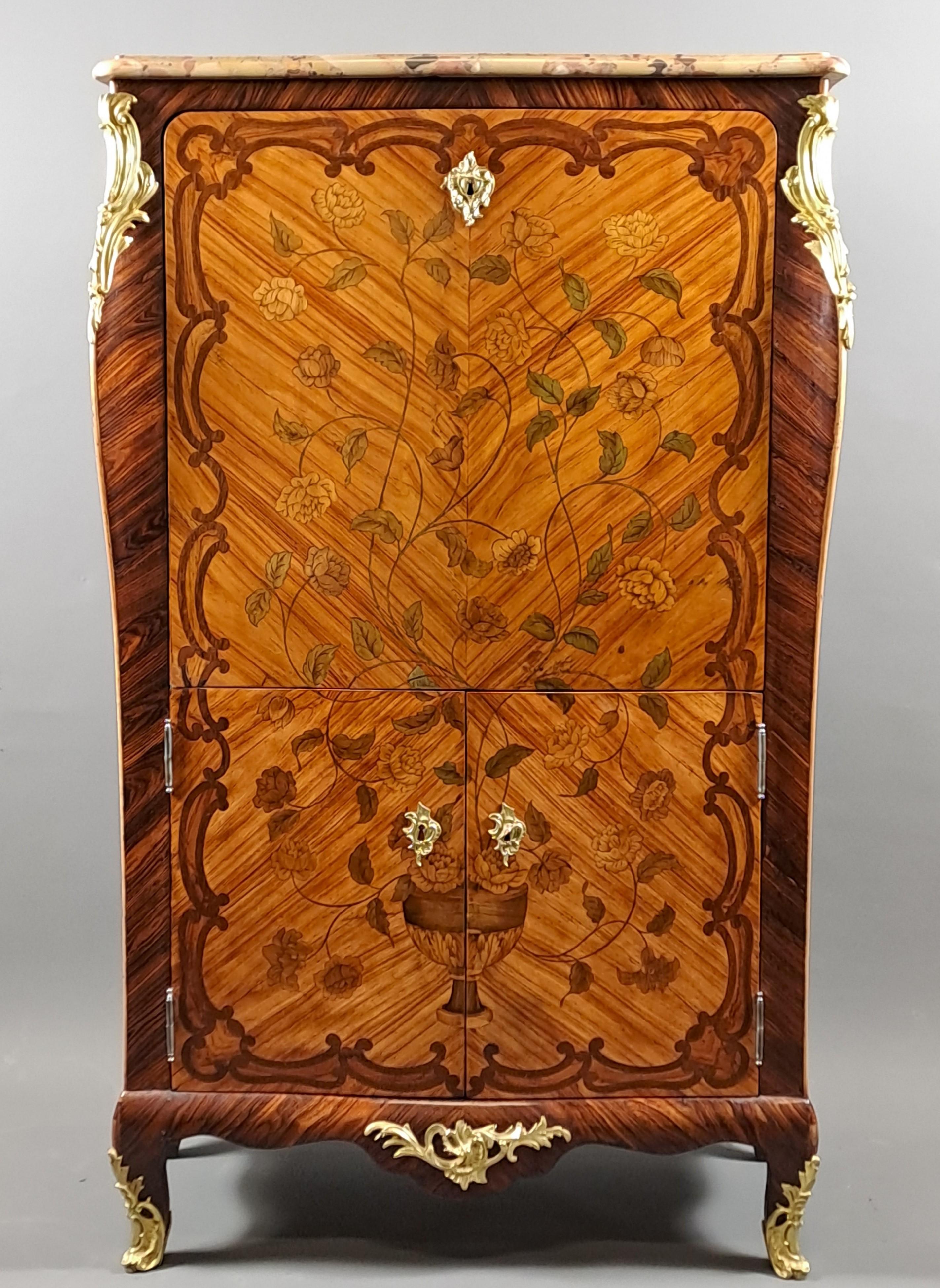 Agra Louis XV Secretary In Floral Marquetry For Sale