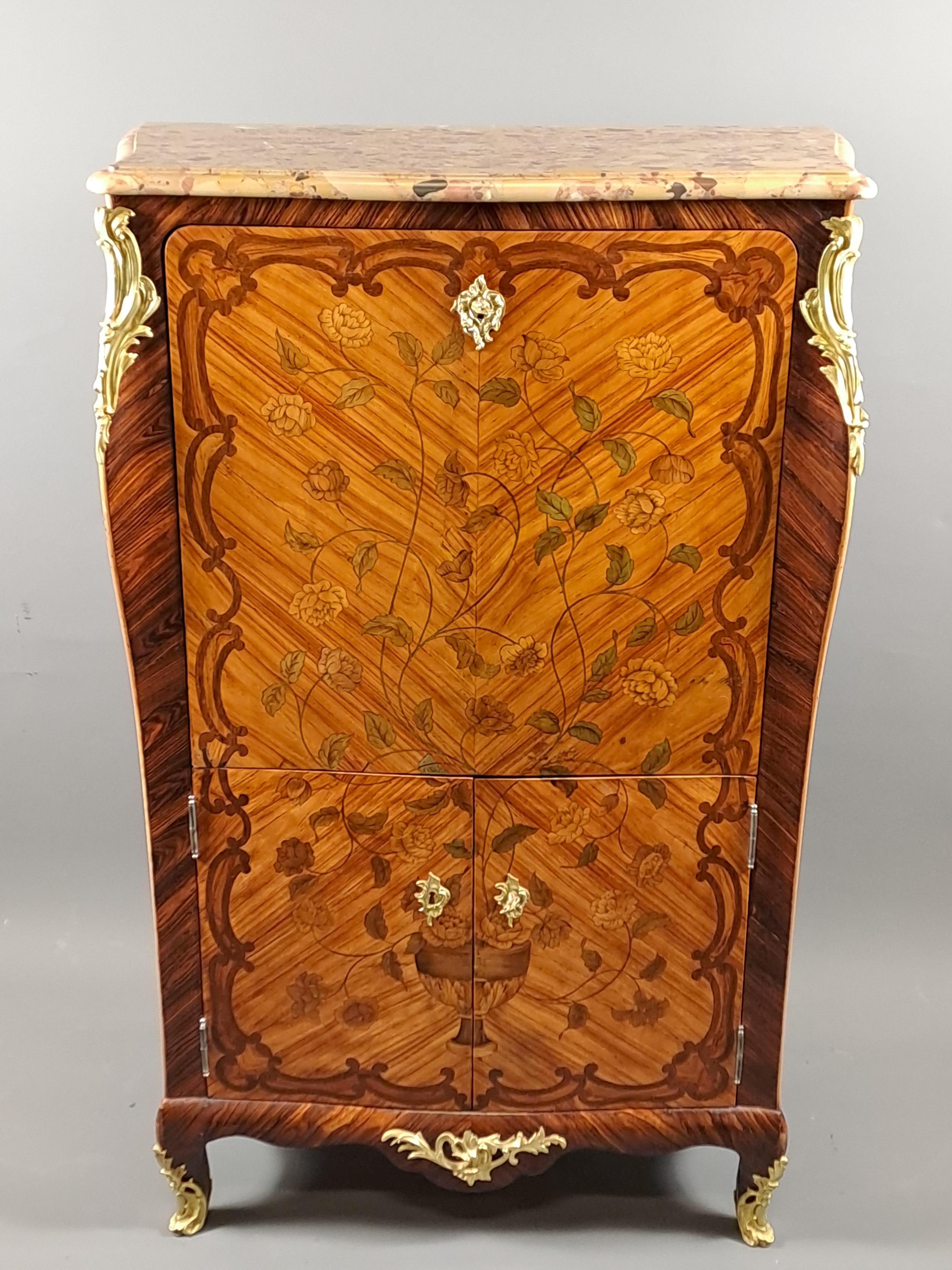 French Louis XV Secretary In Floral Marquetry For Sale