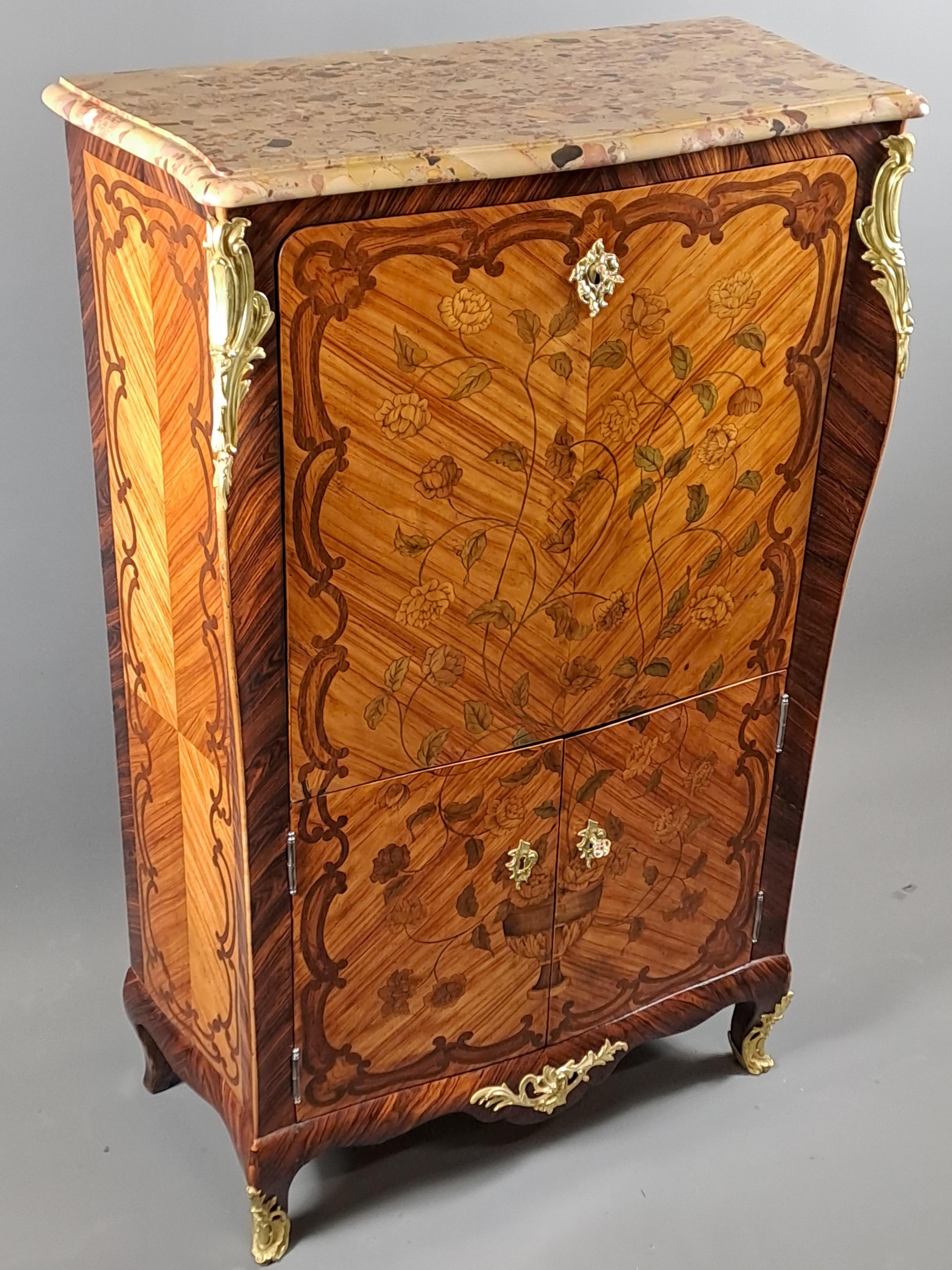 Louis XV Secretary In Floral Marquetry For Sale 1