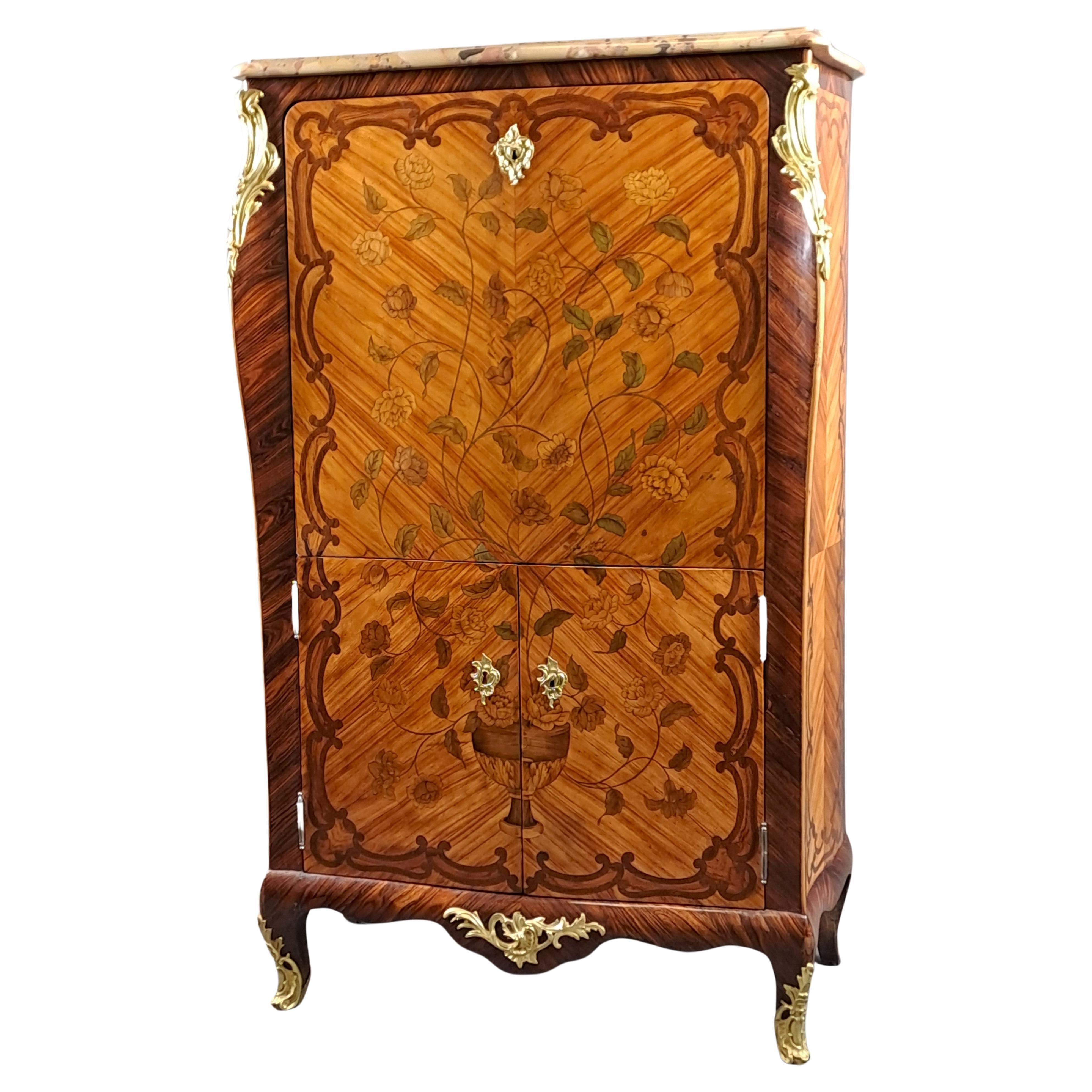 Louis XV Secretary In Floral Marquetry For Sale