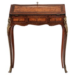 19th Century Louis XV Secretary Desk, Rococo Style with Brass Accents