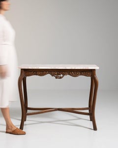 Louis XV Side Table, White Marble Top, Oak Base, French Antique, 1900