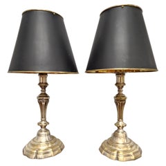 Louis XV Silvered Bronze Candlestick Lamps with Tole Shades