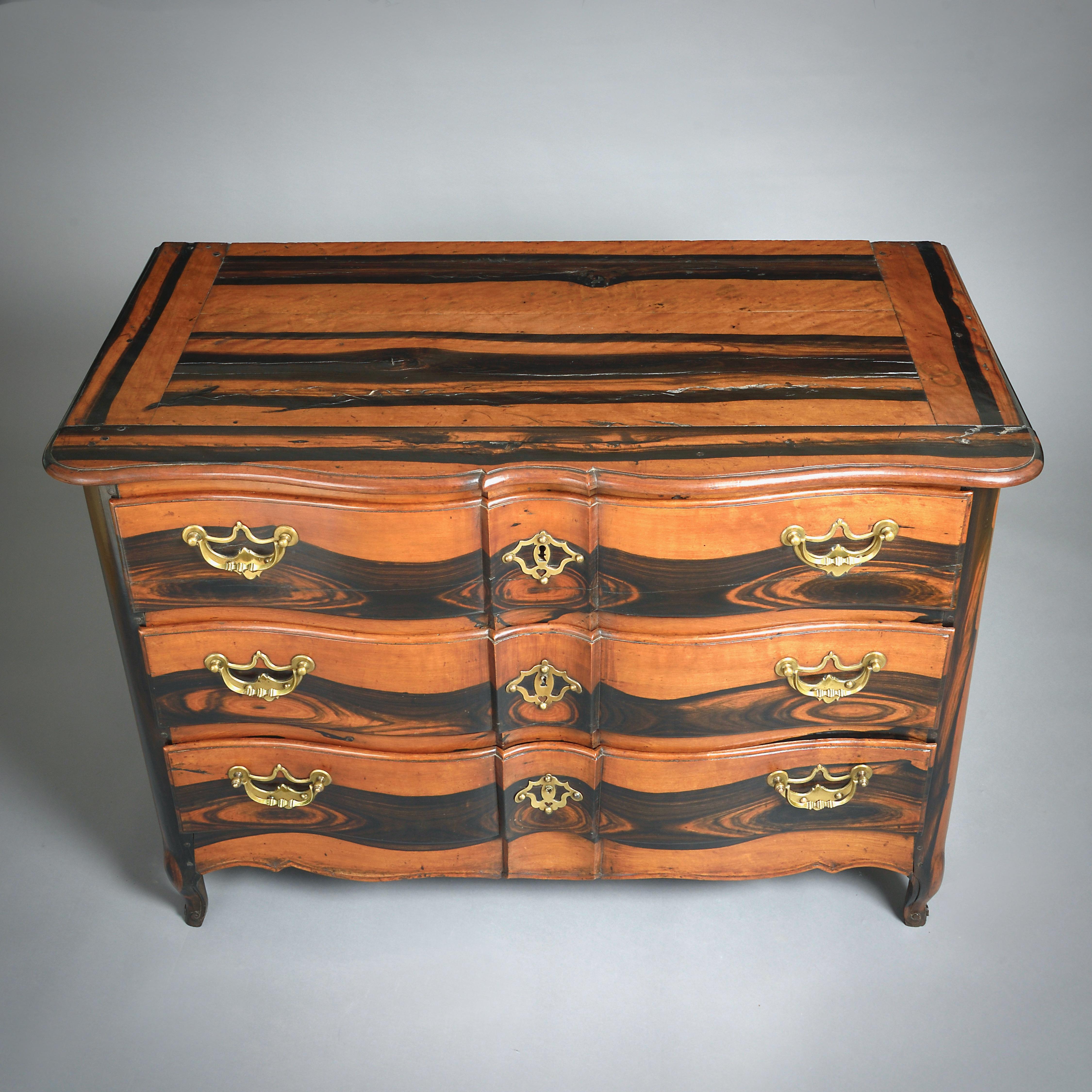Brass Louis XV Solid Ebony Commode
