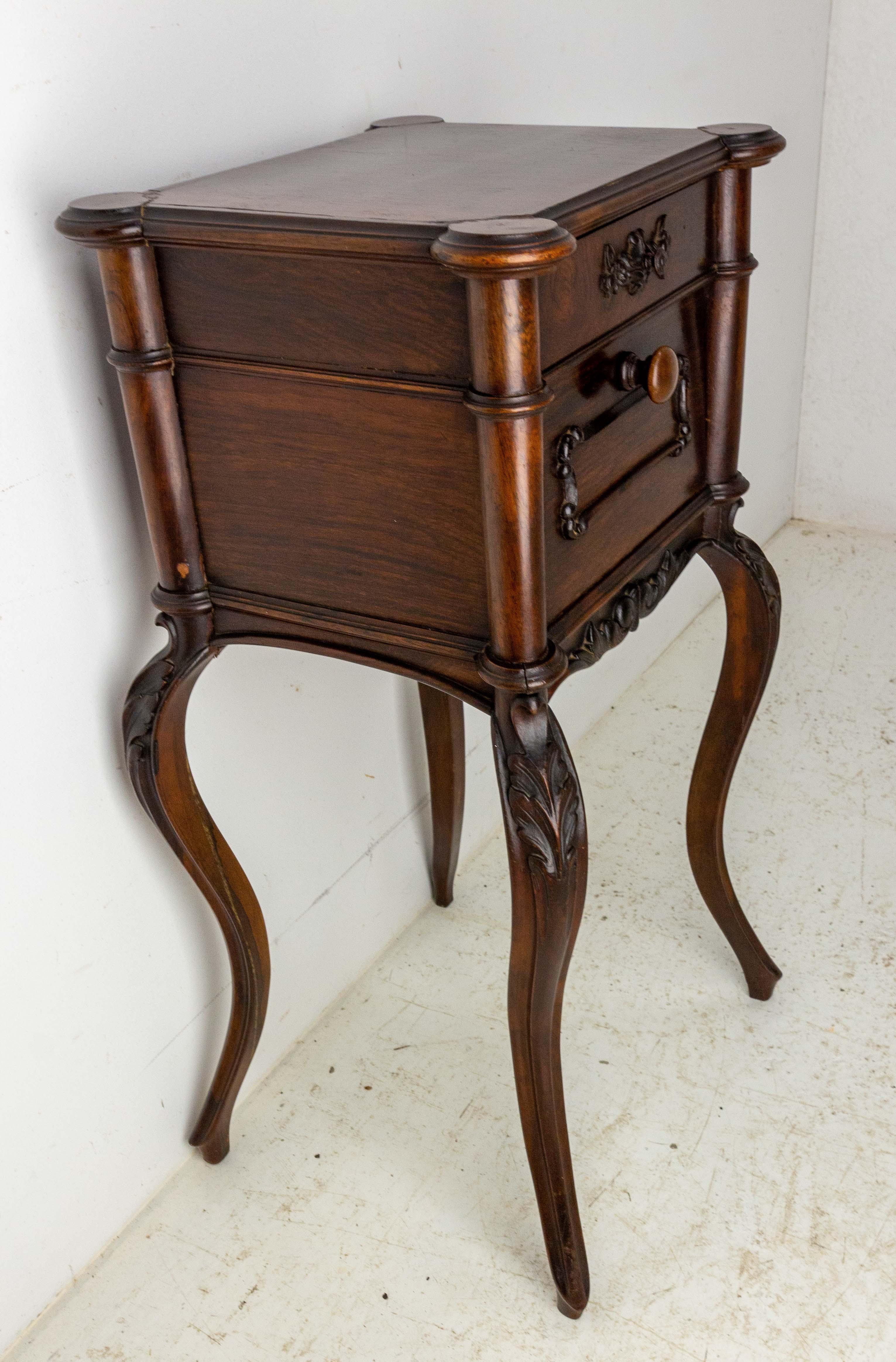 Hand-Carved Louis XV St. Side Cabinet Nightstand French Chestnut Bedside Table, Late 19th C. For Sale