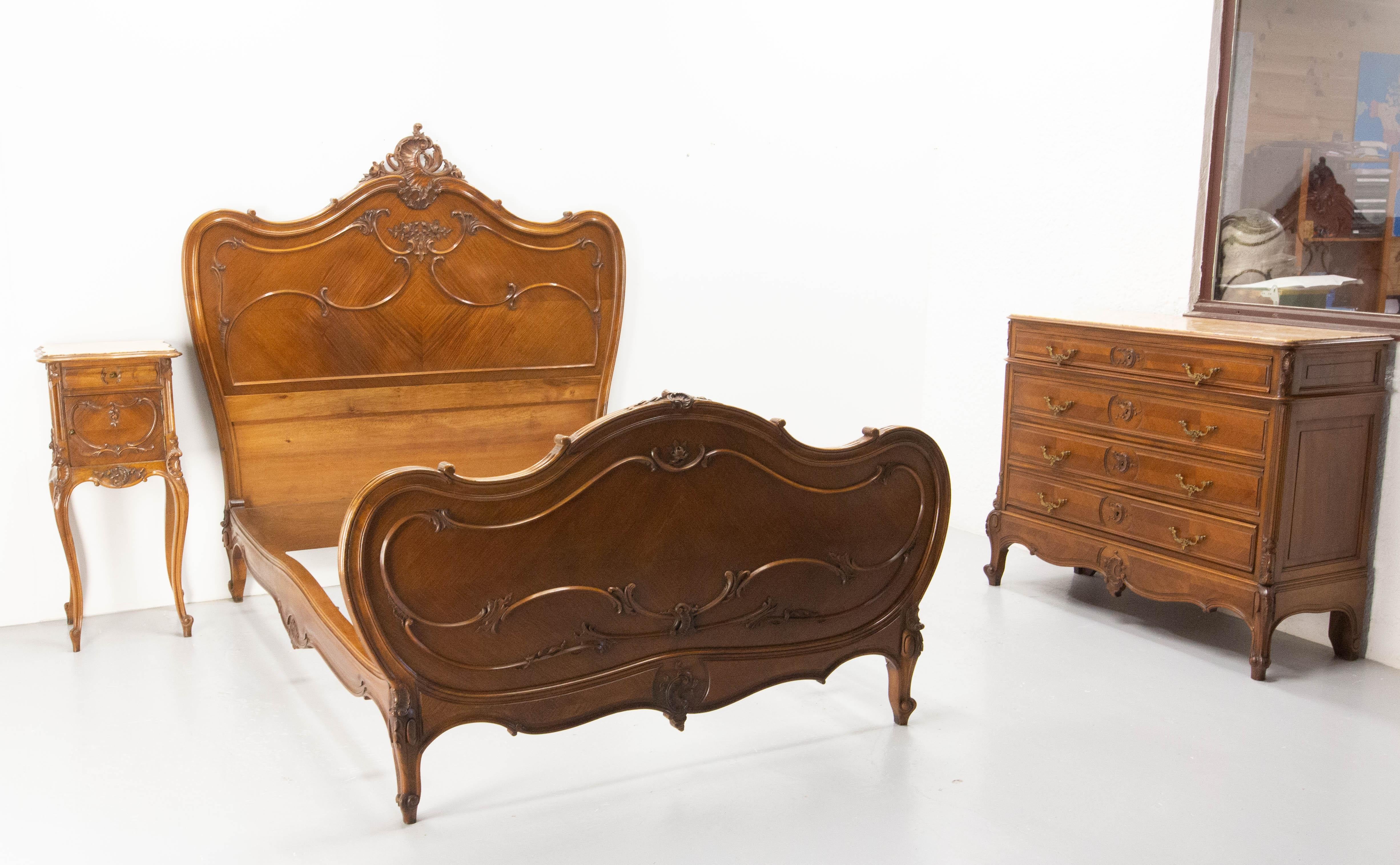 Louis XV St Side Cabinet Nightstand French Walnut Bedside Marbletop Table c 1900 6