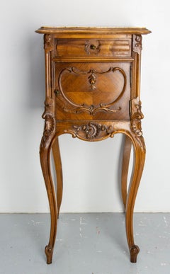 Louis XV St Side Cabinet Nightstand French Walnut Bedside Marbletop Table c 1900