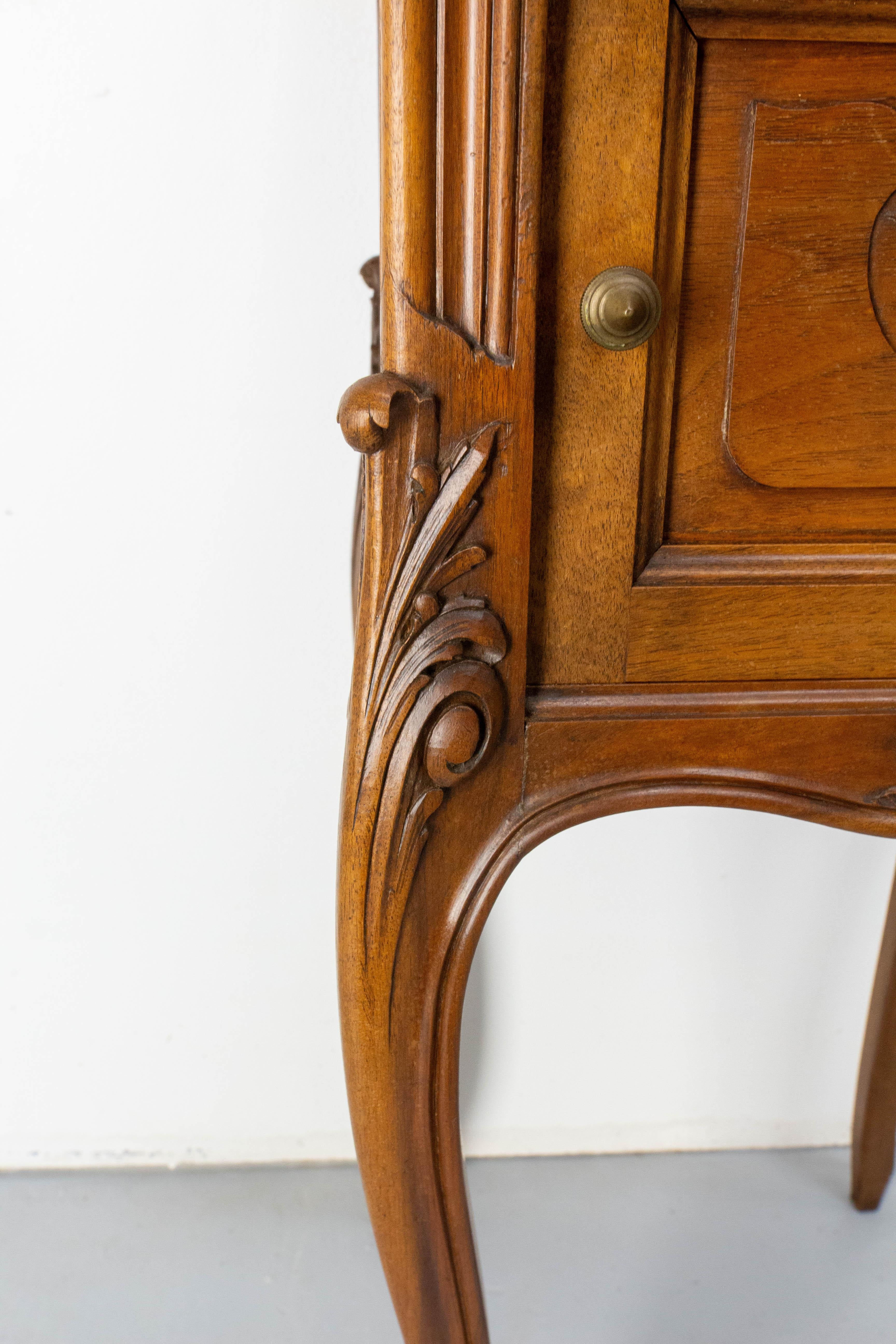 Louis XV St Side Cabinet Nightstand French Walnut Bedside Marbletop Table c 1900 1