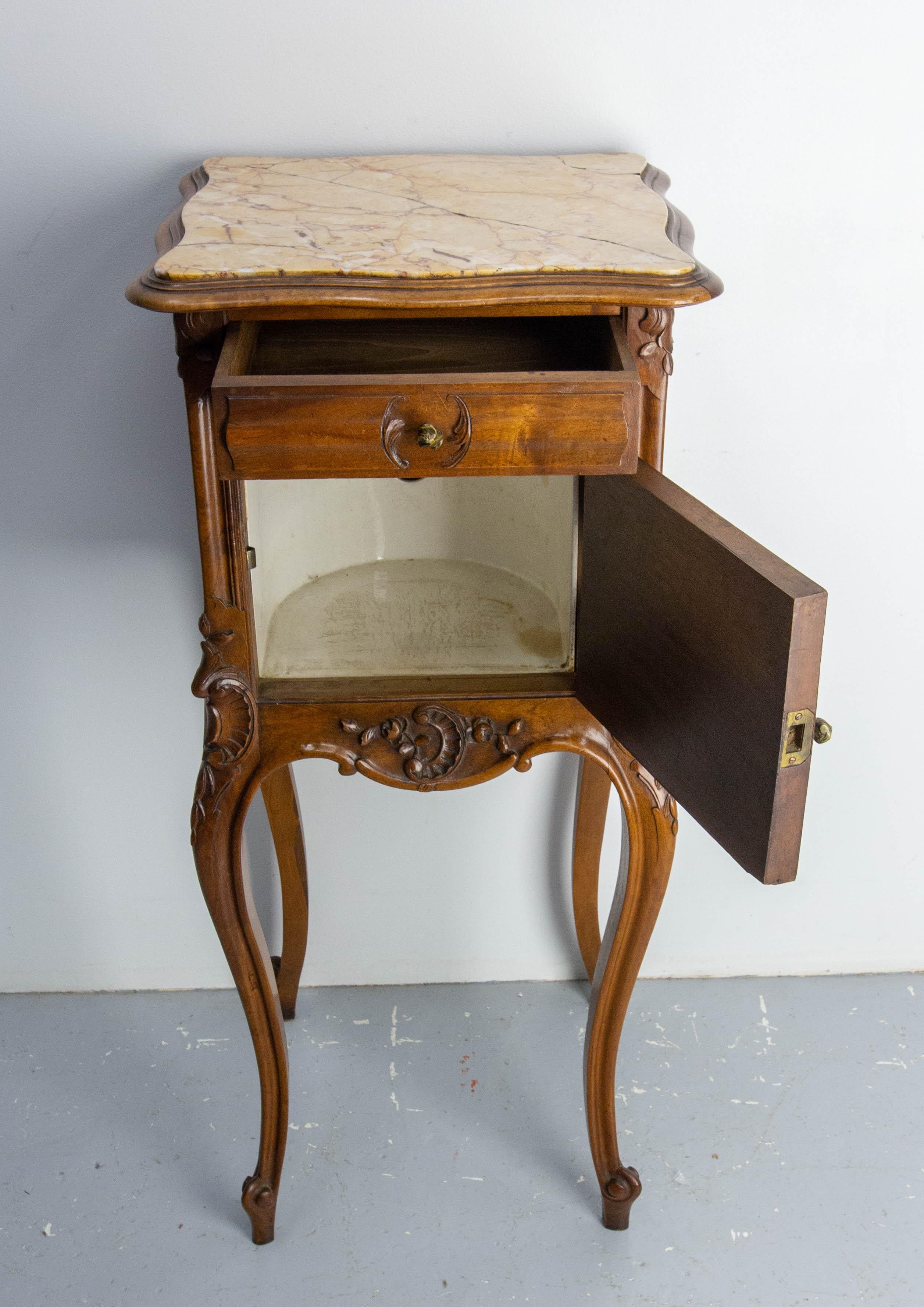 Louis XV St Side Cabinet Nightstand French Walnut Bedside Marbletop Table c 1900 2