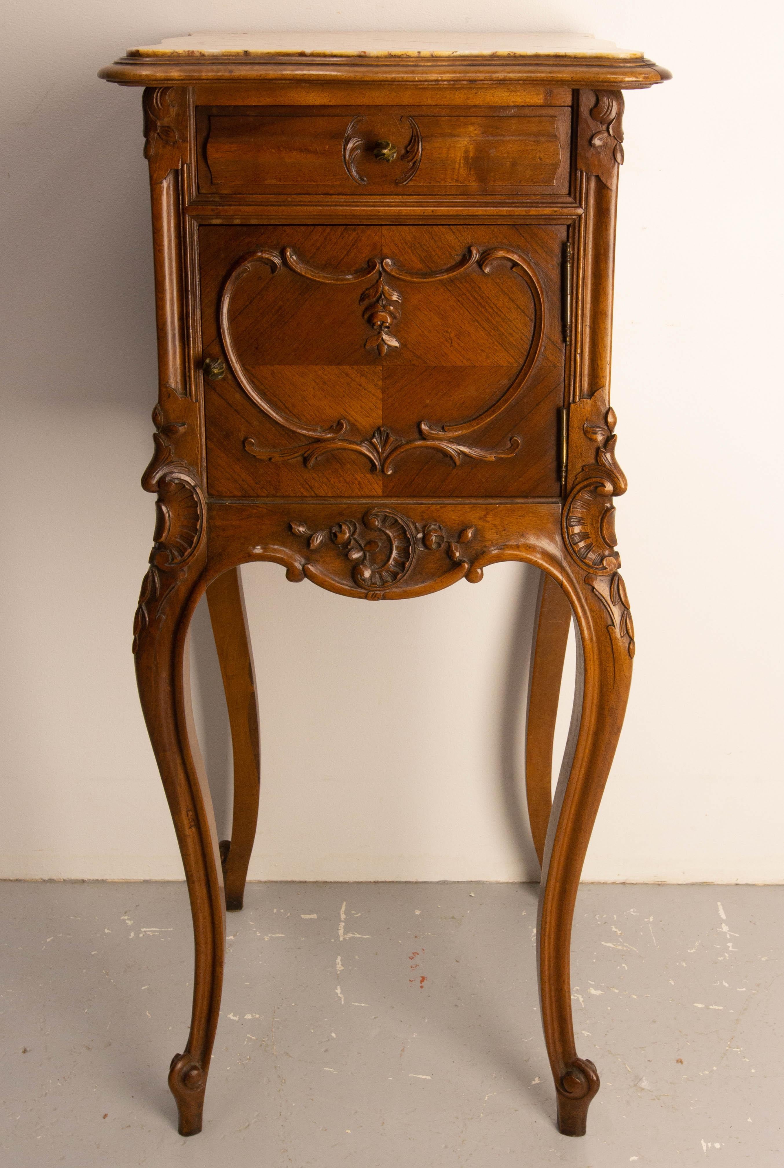 Louis XV St Side Cabinet Nightstand French Walnut Bedside Marbletop Table c 1900 3
