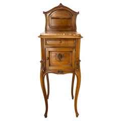 Antique Louis XV St Side Cabinet Nightstand French Walnut Bedside Marbletop Table c 1900