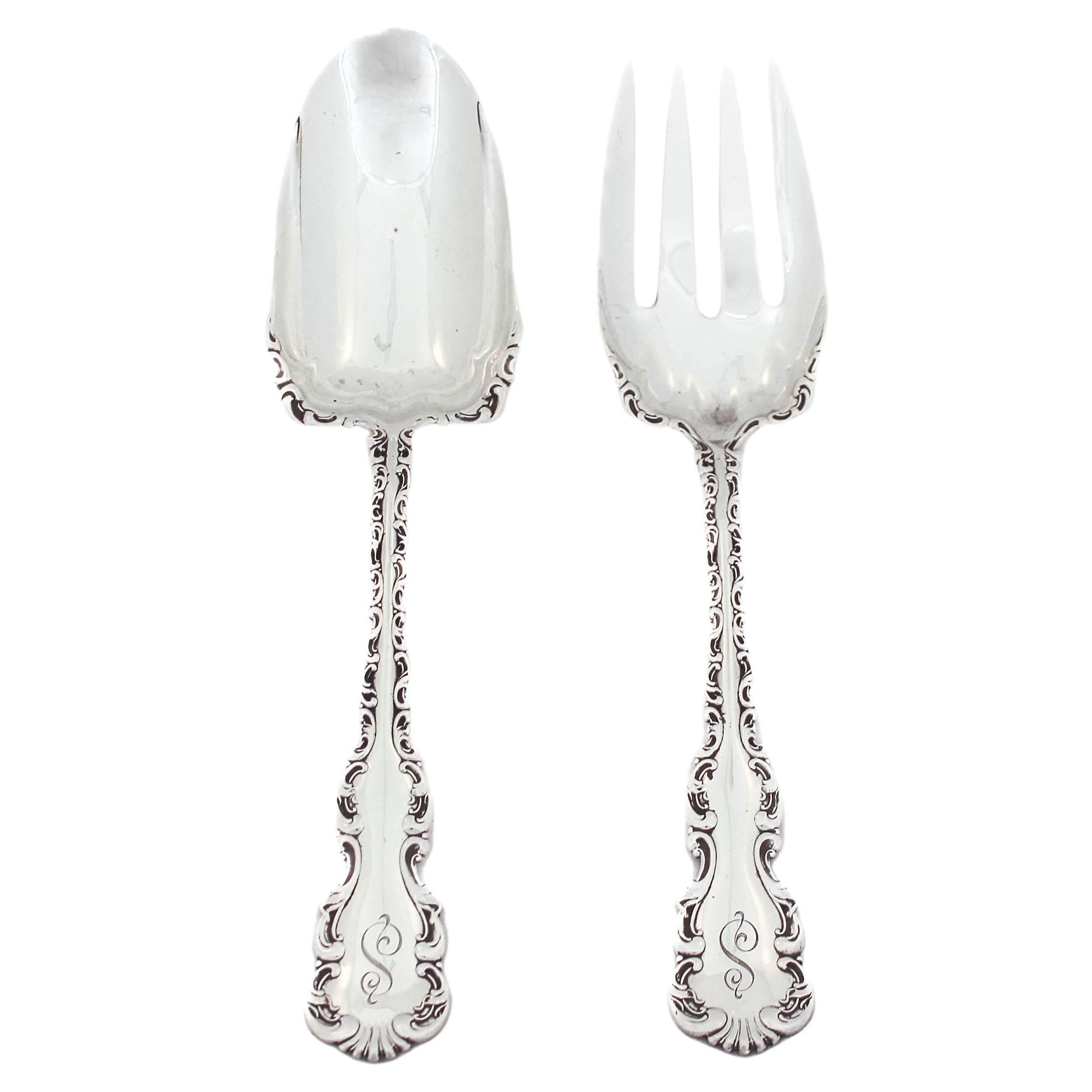 Tenedor y cuchara "Luis XV" de plata de ley
