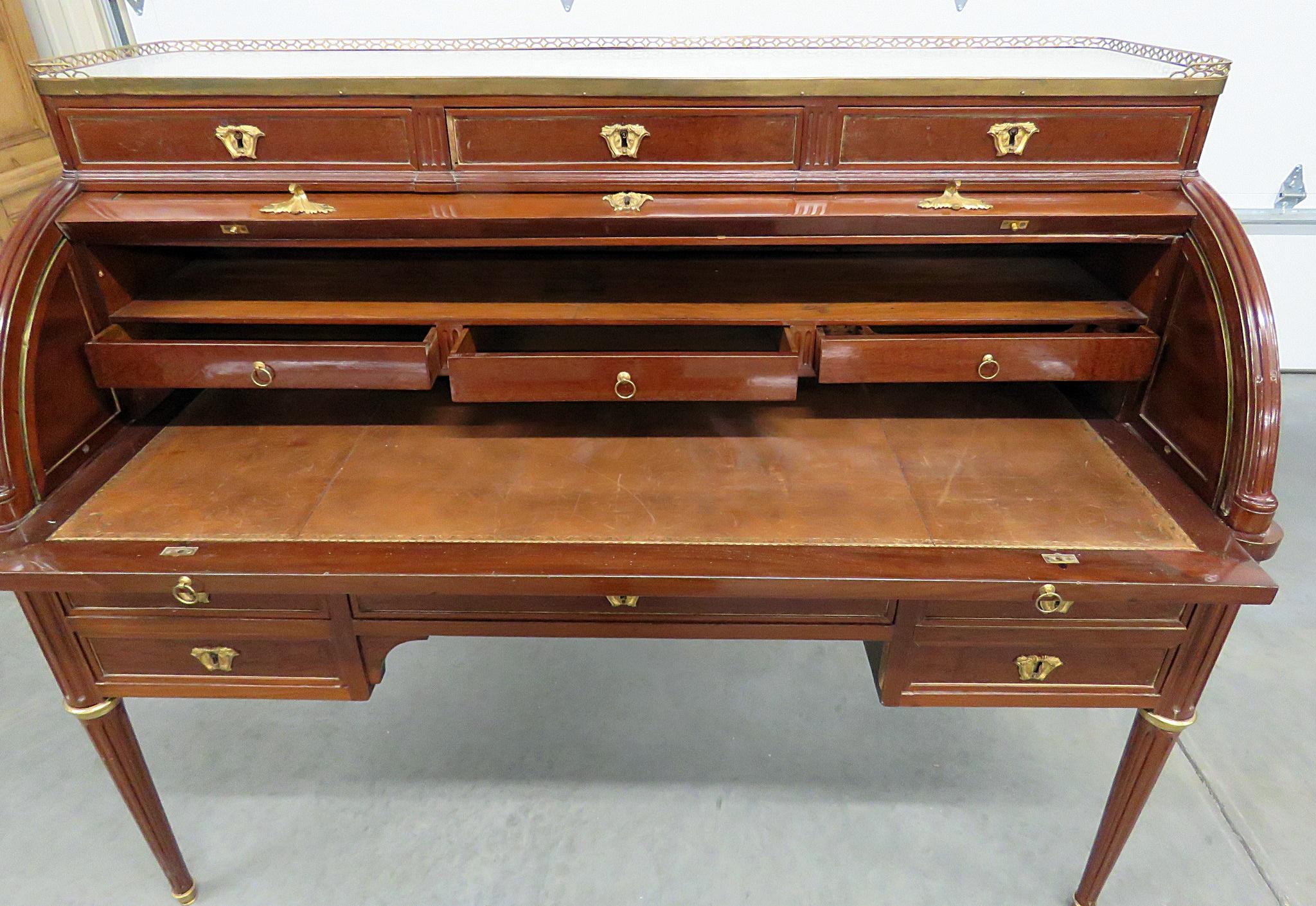 Mahogany Bronze Mounted Louis XVI Style Roll Top Desk Attribute to Jansen In Good Condition In Swedesboro, NJ