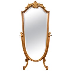 Louis XV Style 1920s français sculpté Cheval Floor Full Length Mirror