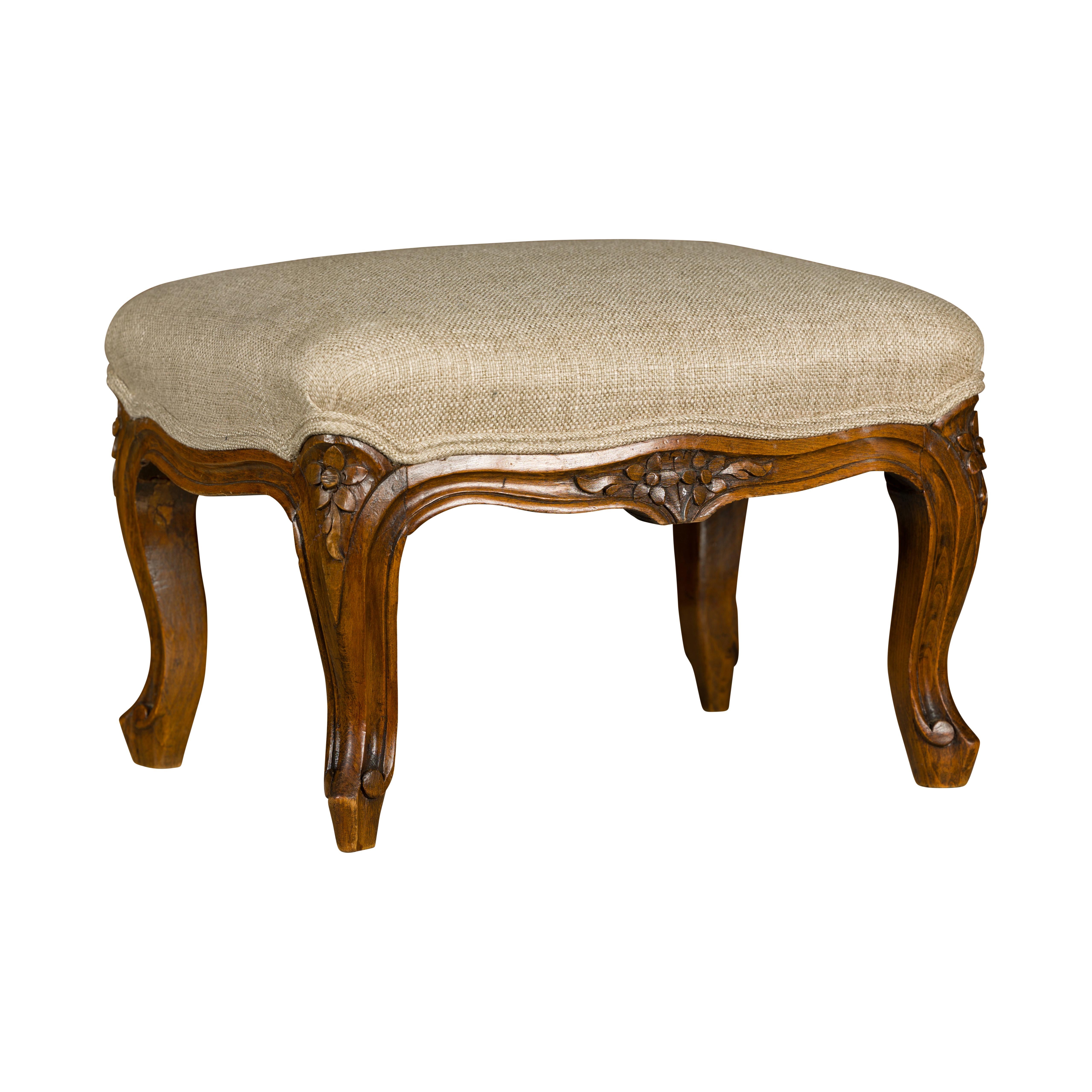 Louis XV Style 19th Century French Footstool with Carved Cabriole Legs For Sale 7