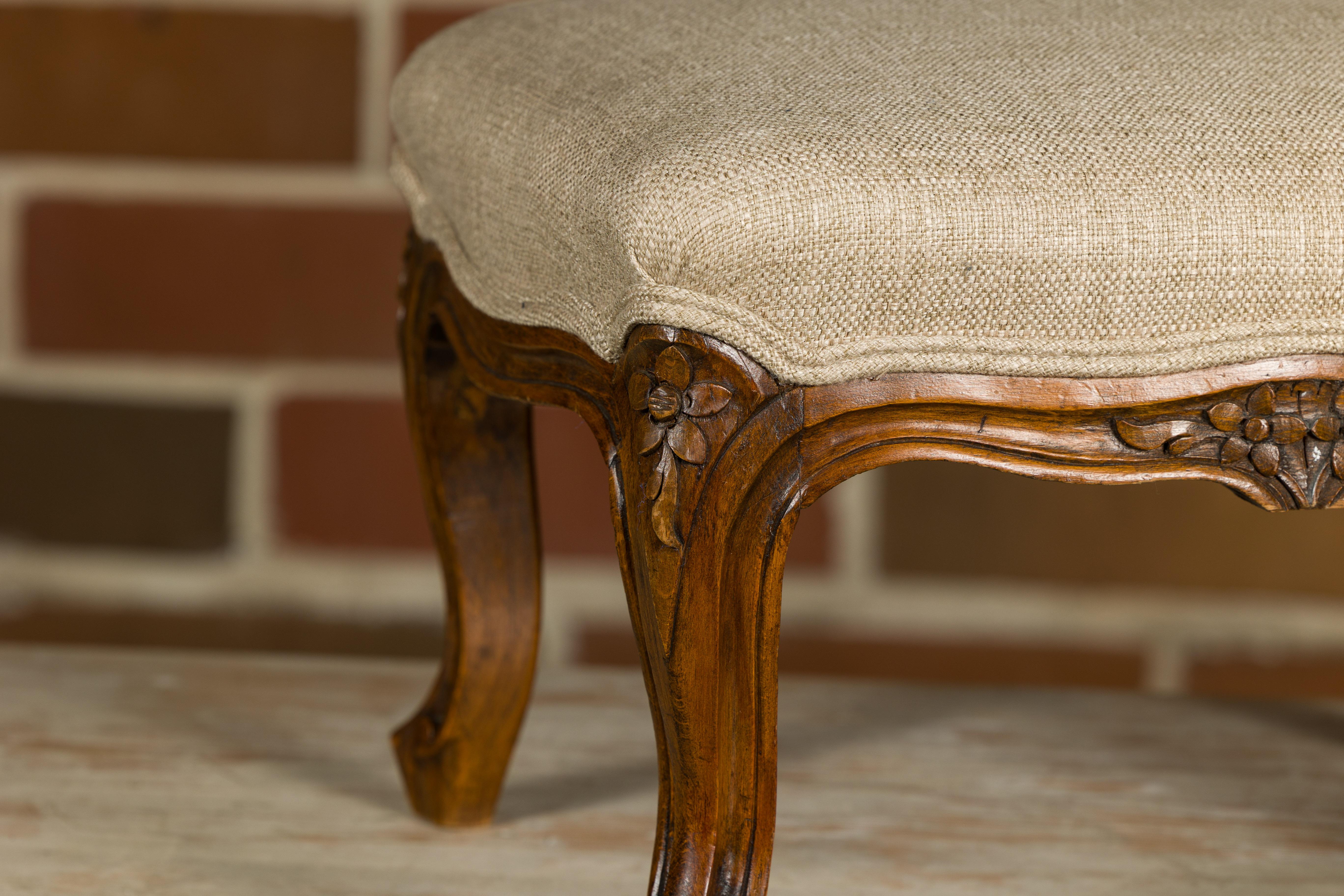 Louis XV Style 19th Century French Footstool with Carved Cabriole Legs For Sale 4