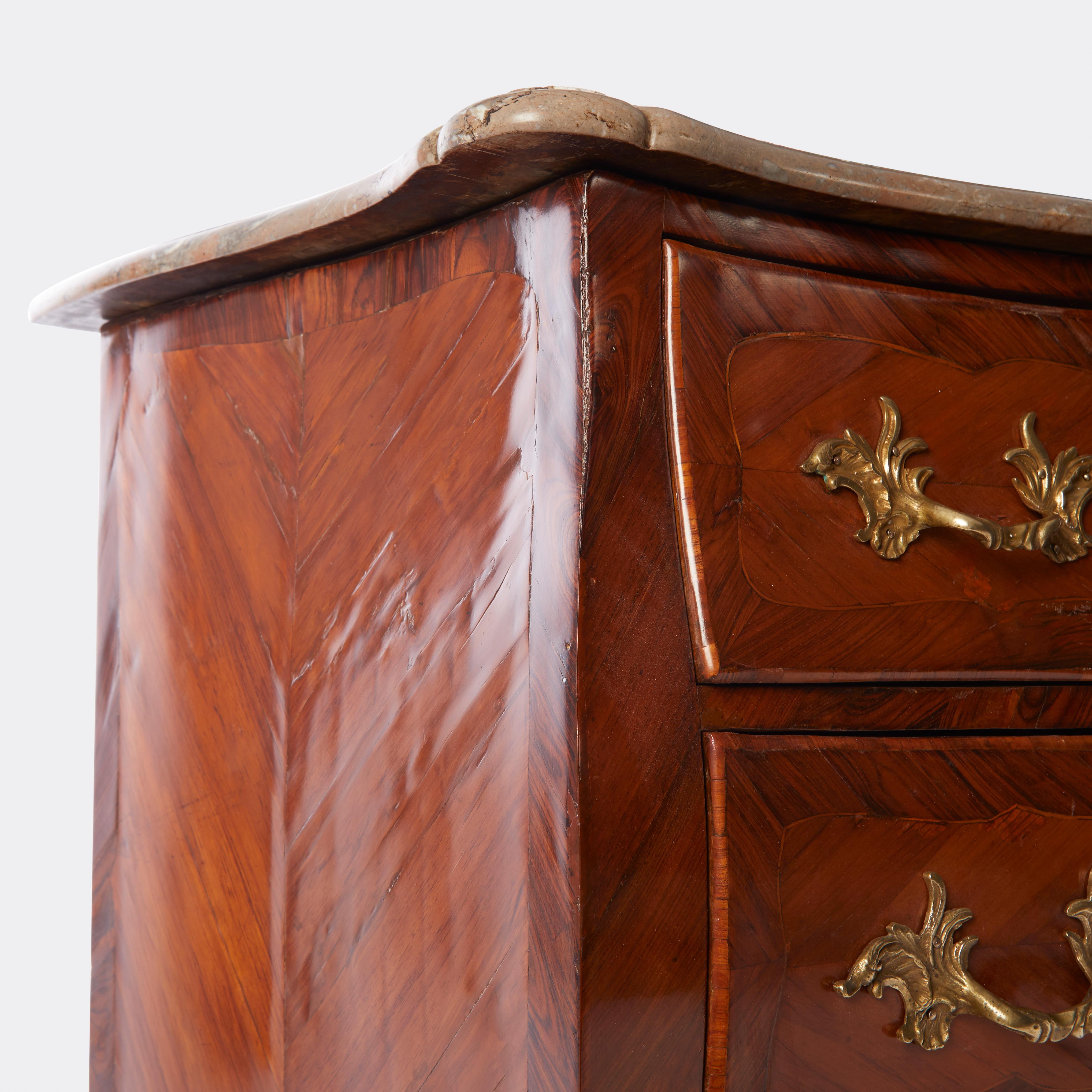Brass Louis XV Style 3 Drawer Commode For Sale