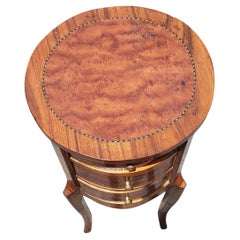 Louis XV Style 3-Drawer Satinwood Inlaid Mixed Banded Fruitwood Round Side Table