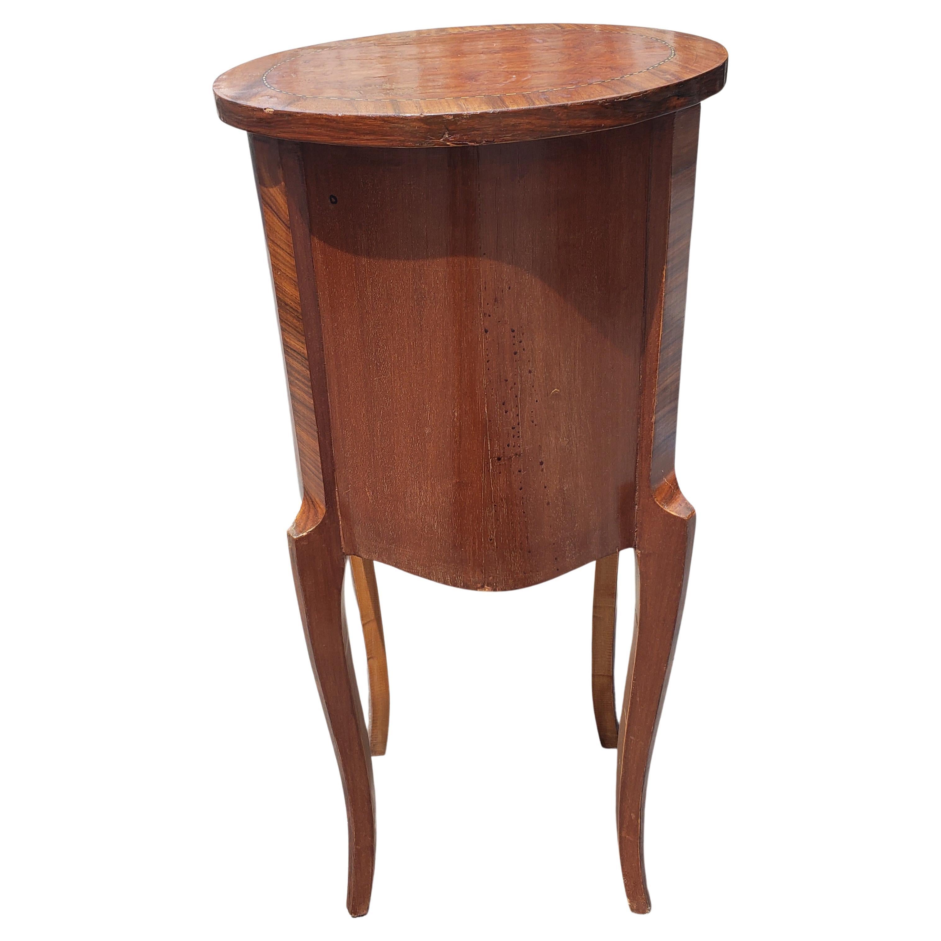 Cherry Louis XV Style 3-Drawer Satinwood Inlaid Mixed Banded Fruitwood Round Side Table