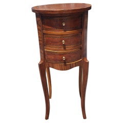 Louis XV Style 3-Drawer Satinwood Inlaid Mixed Banded Fruitwood Round Side Table