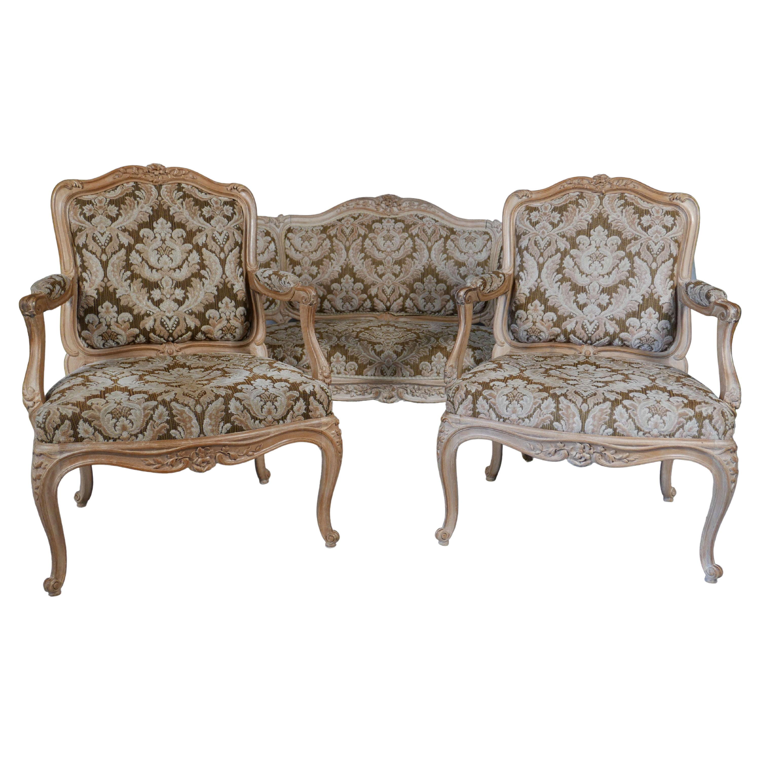 Juego de salón "à chassis" de 3 piezas estilo Luis XV, Francia, Circa 1880 en venta