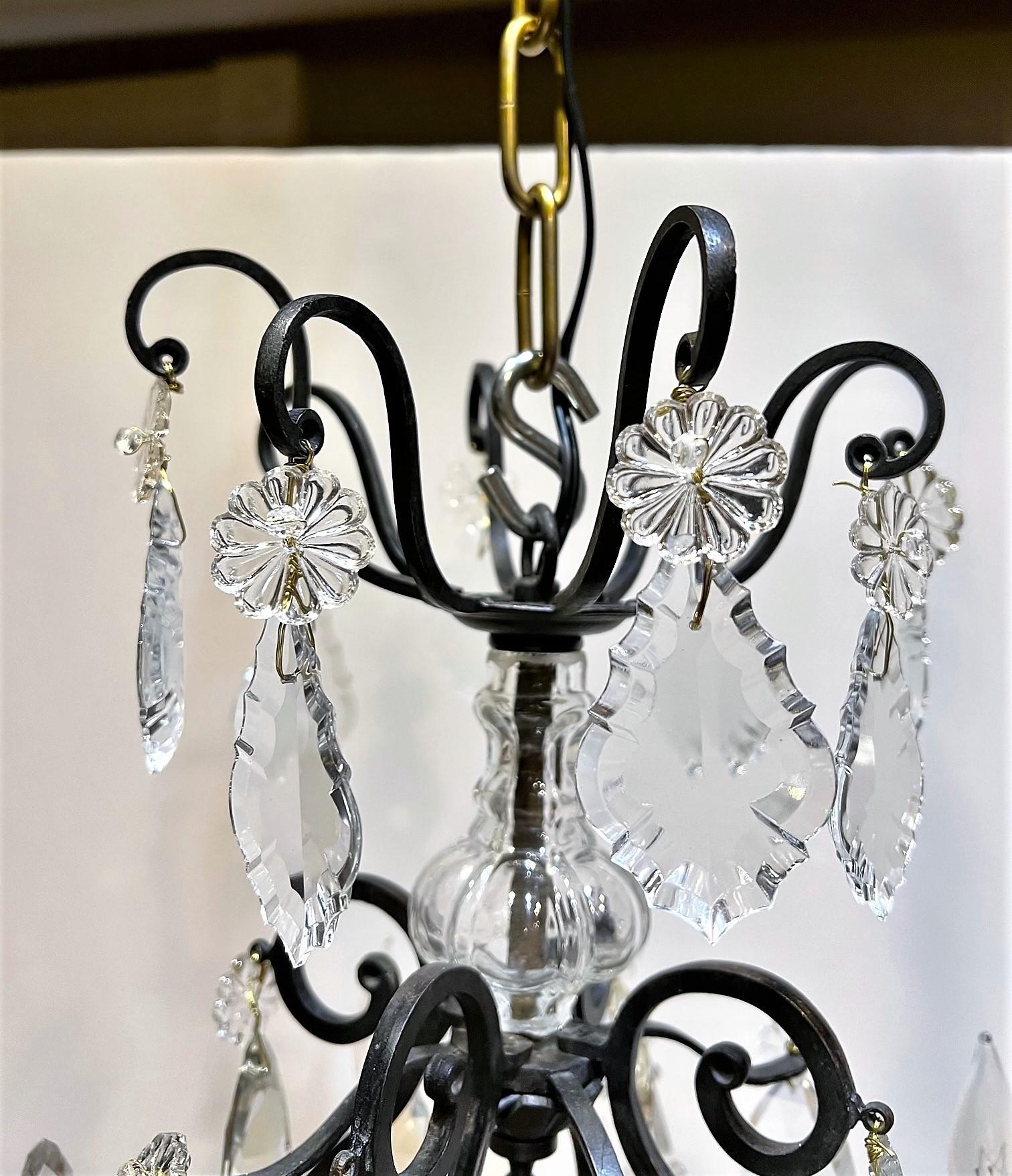 French Louis XV Style 4-Light Crystal Chandelier, Cast Iron Frame, Circa:1930, France For Sale