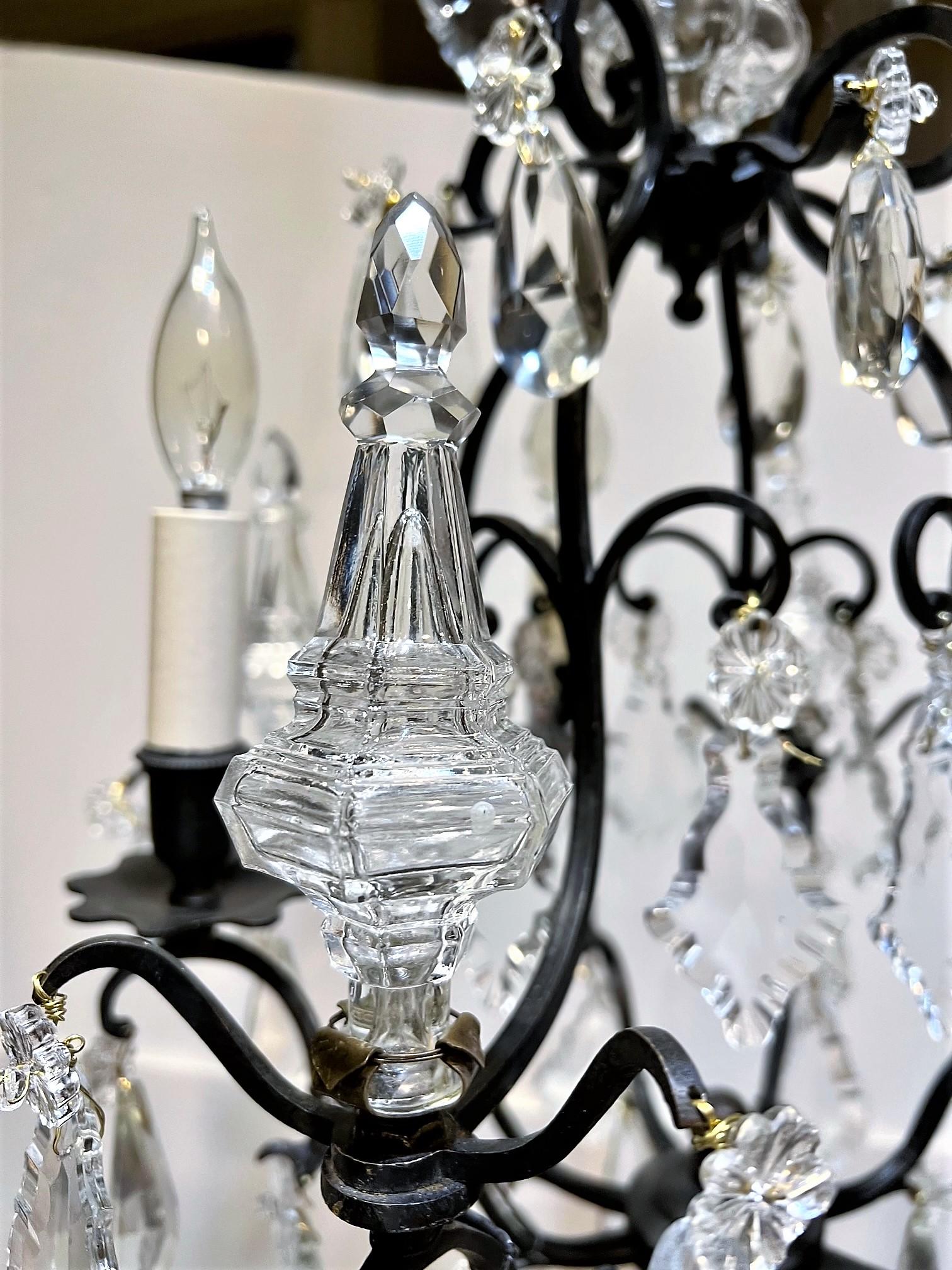 20th Century Louis XV Style 4-Light Crystal Chandelier, Cast Iron Frame, Circa:1930, France For Sale