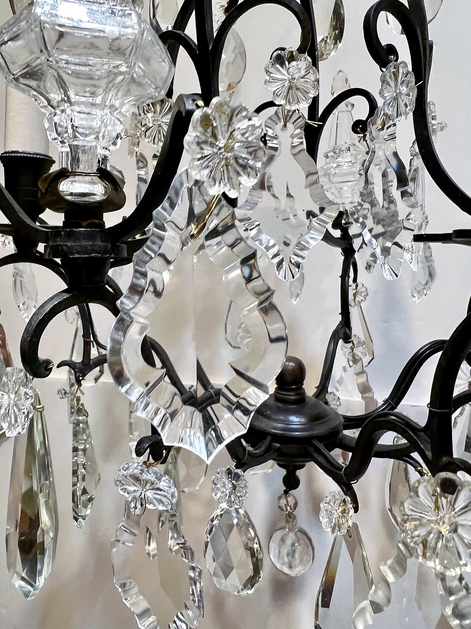 Louis XV Style 4-Light Crystal Chandelier, Cast Iron Frame, Circa:1930, France For Sale 1