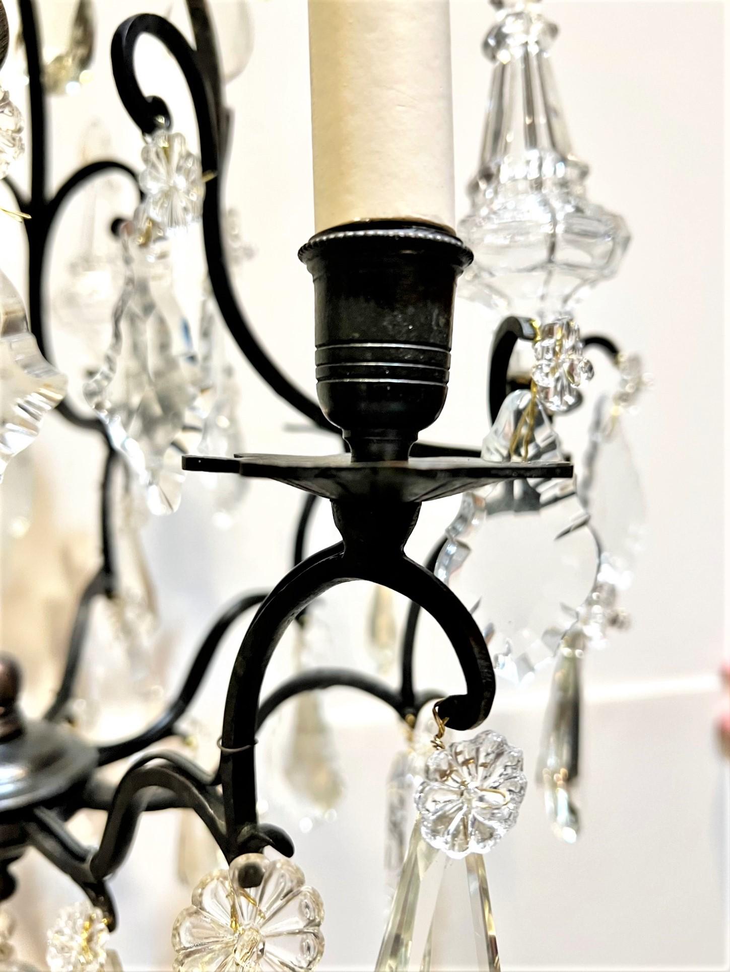 Louis XV Style 4-Light Crystal Chandelier, Cast Iron Frame, Circa:1930, France For Sale 2