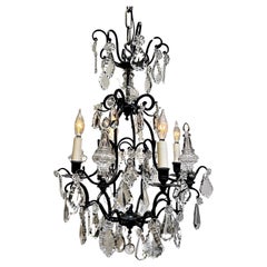 Louis XV Style 4-Light Crystal Chandelier, Cast Iron Frame, Circa:1930, France