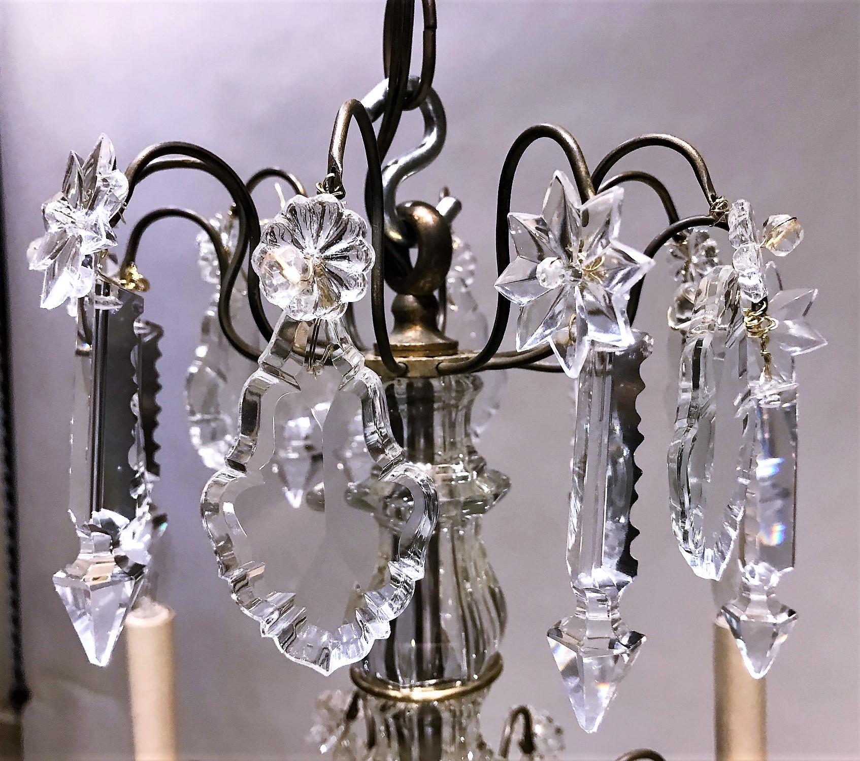 French Louis XV Style 8-Light Brass & Crystal Chandelier, France, Circa:1900