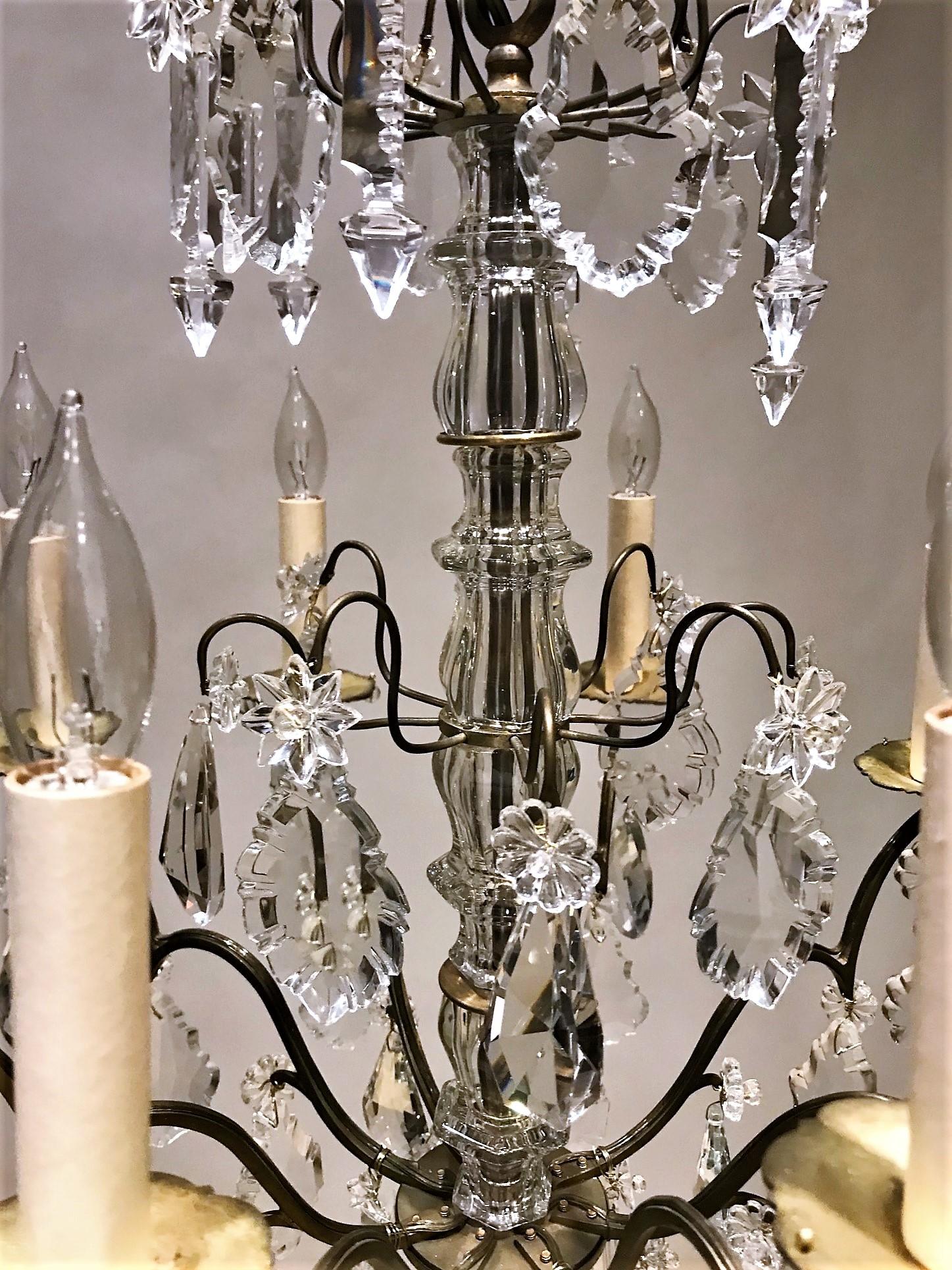 20th Century Louis XV Style 8-Light Brass & Crystal Chandelier, France, Circa:1900