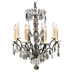 Antique Louis XV Style 8-Light Brass & Crystal Chandelier, France, Circa:1900