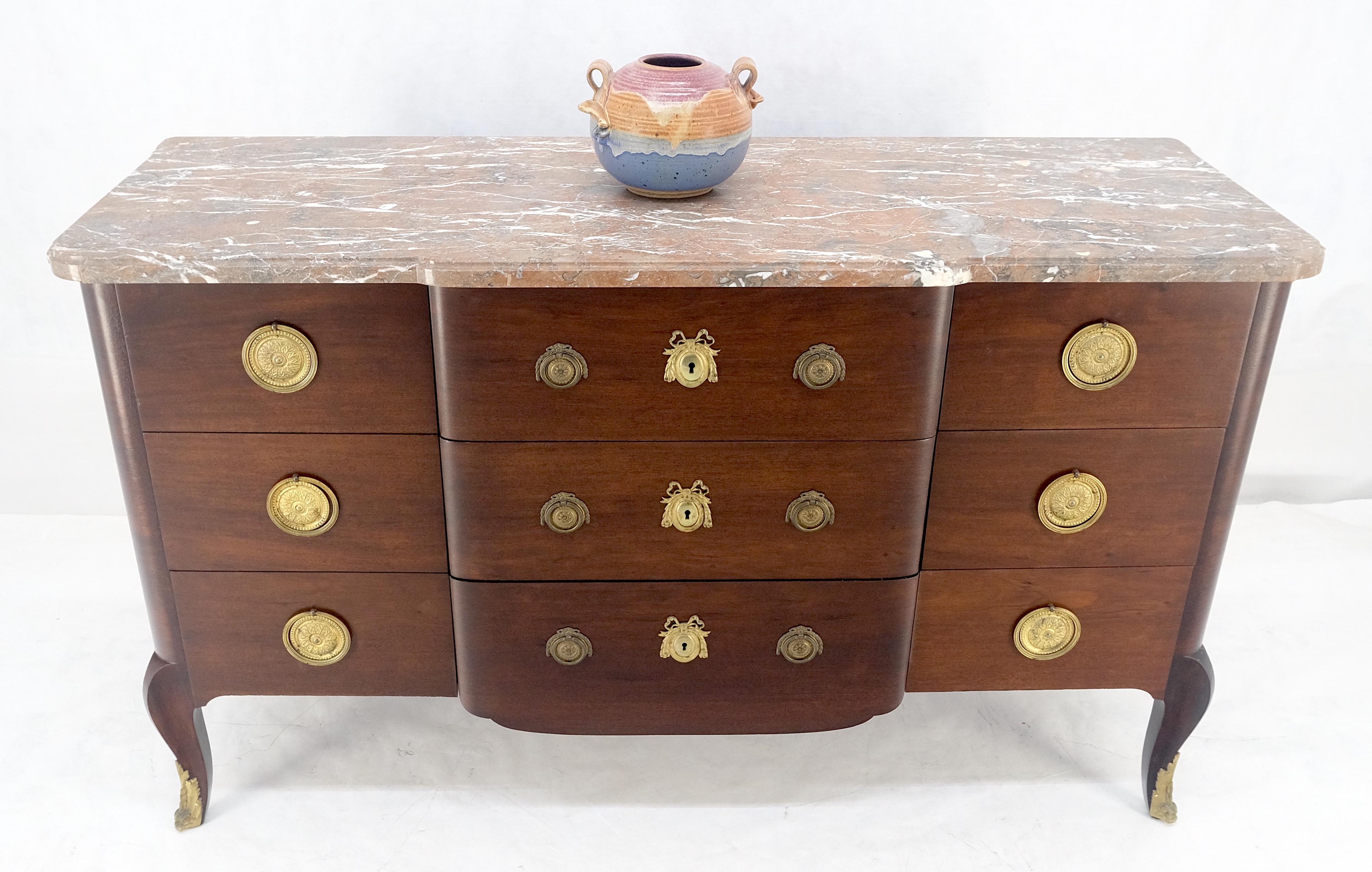 Louis XV Stil 9 Schubladen Marmorplatte Messing Ormolu Französisch Kommode MINT (Lackiert) im Angebot