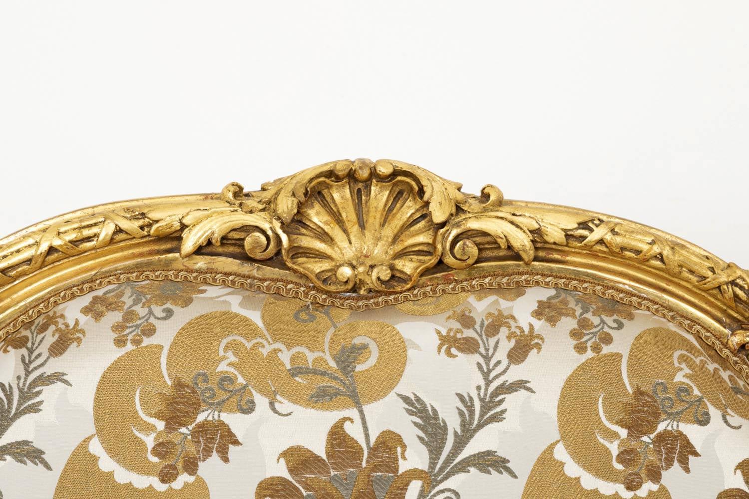Wood Louis XV Style à la Reine Armchair in Giltwood, End of the 19th Century