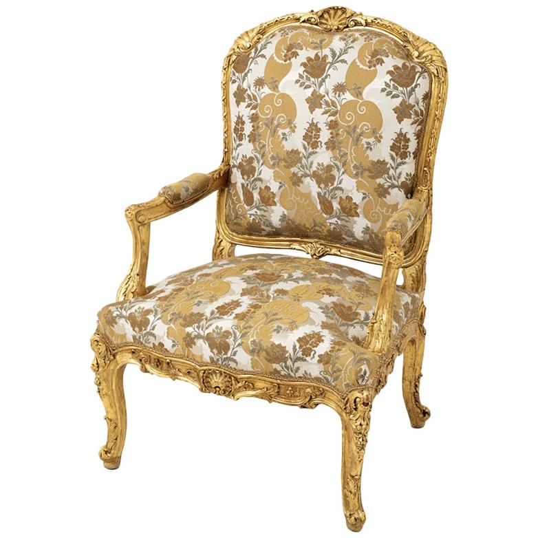 Louis XV Style à la Reine Armchair in Giltwood, End of the 19th Century