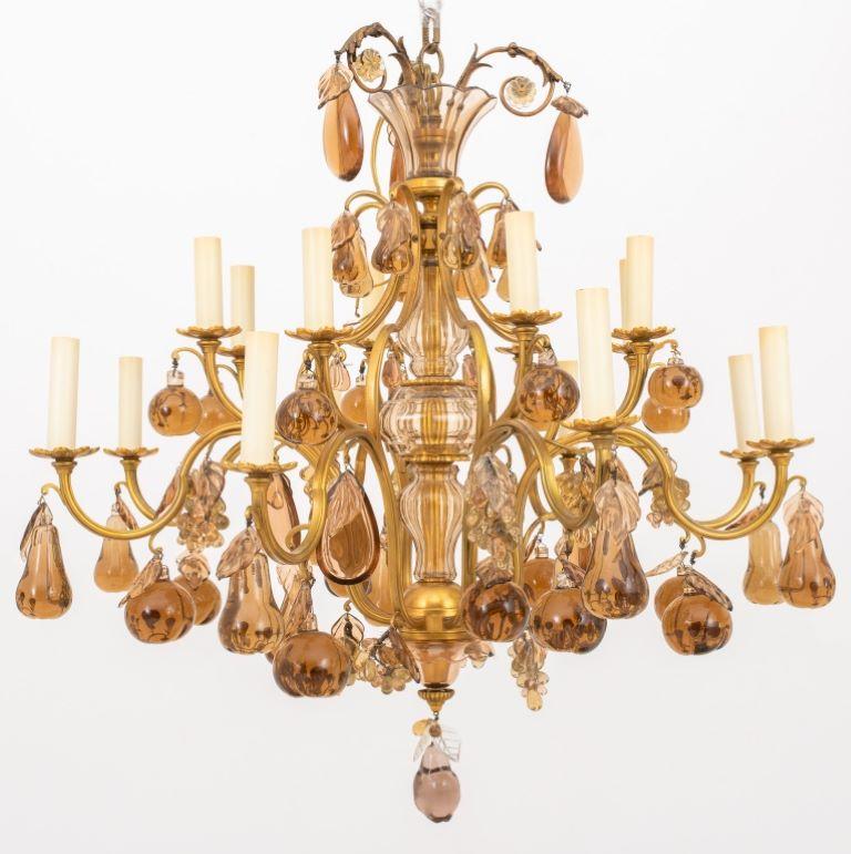 Louis XV Style Amber Glass 16 Light Chandelier For Sale 7