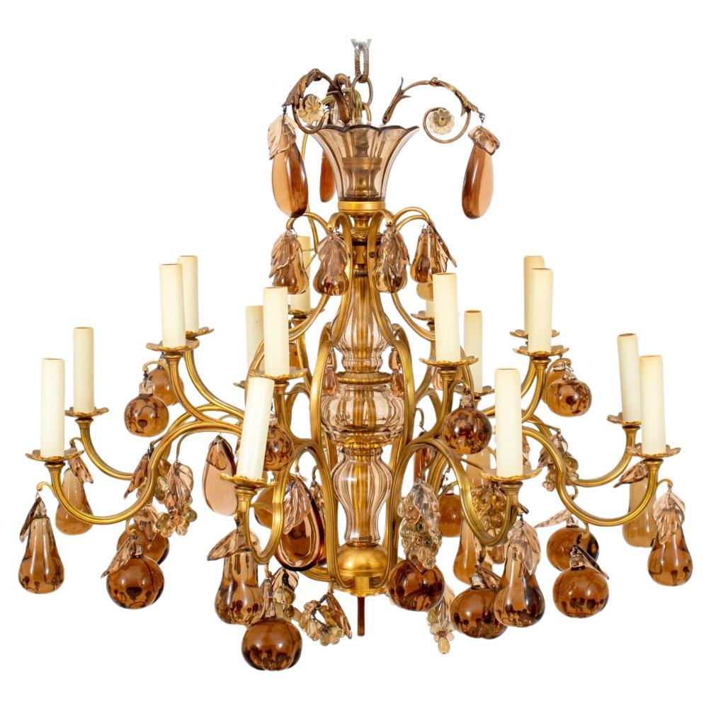 Louis XV Style Amber Glass 16 Light Chandelier For Sale