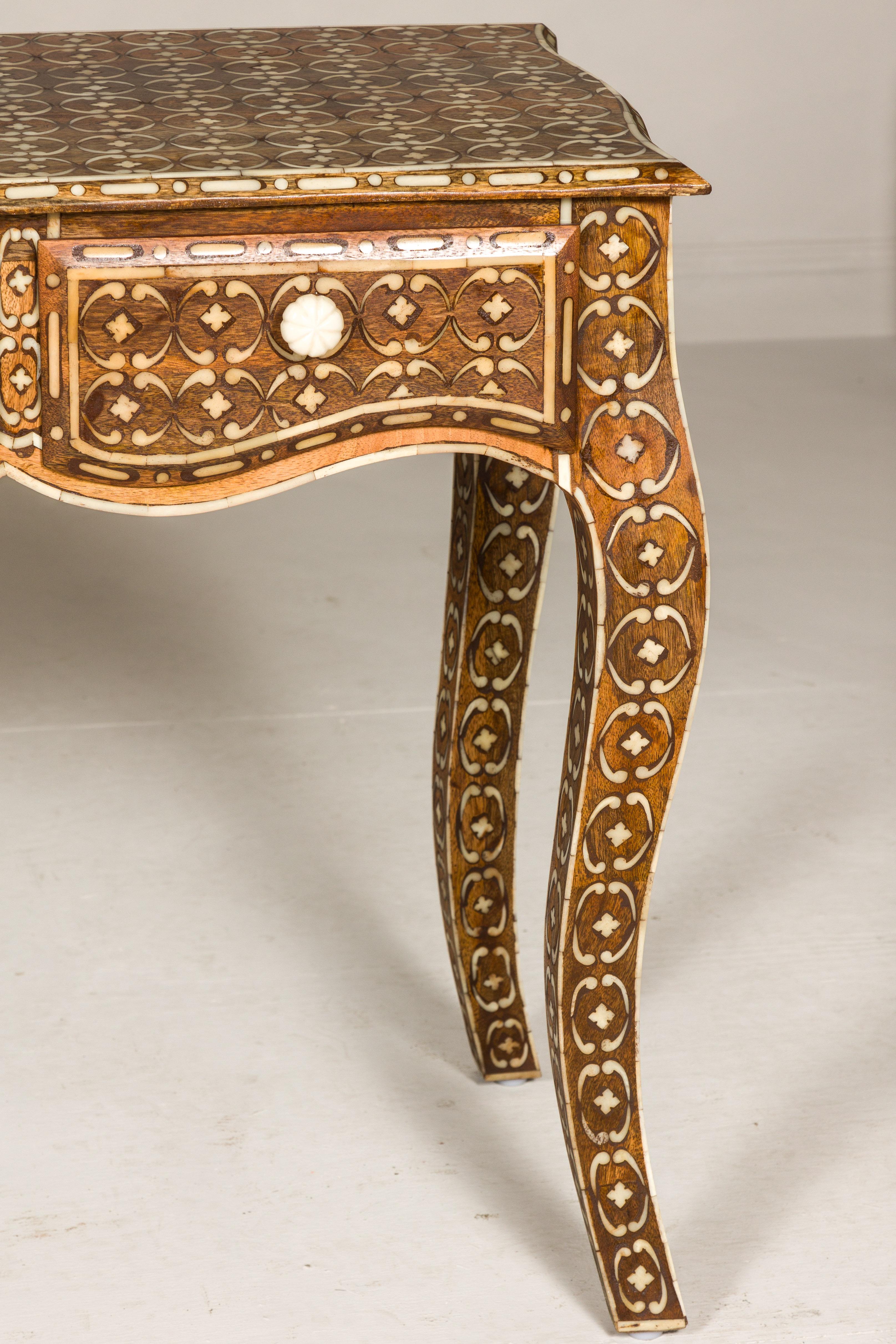 Louis XV Style Anglo-Indian Console Table with Three Drawers and Bone Inlay For Sale 3