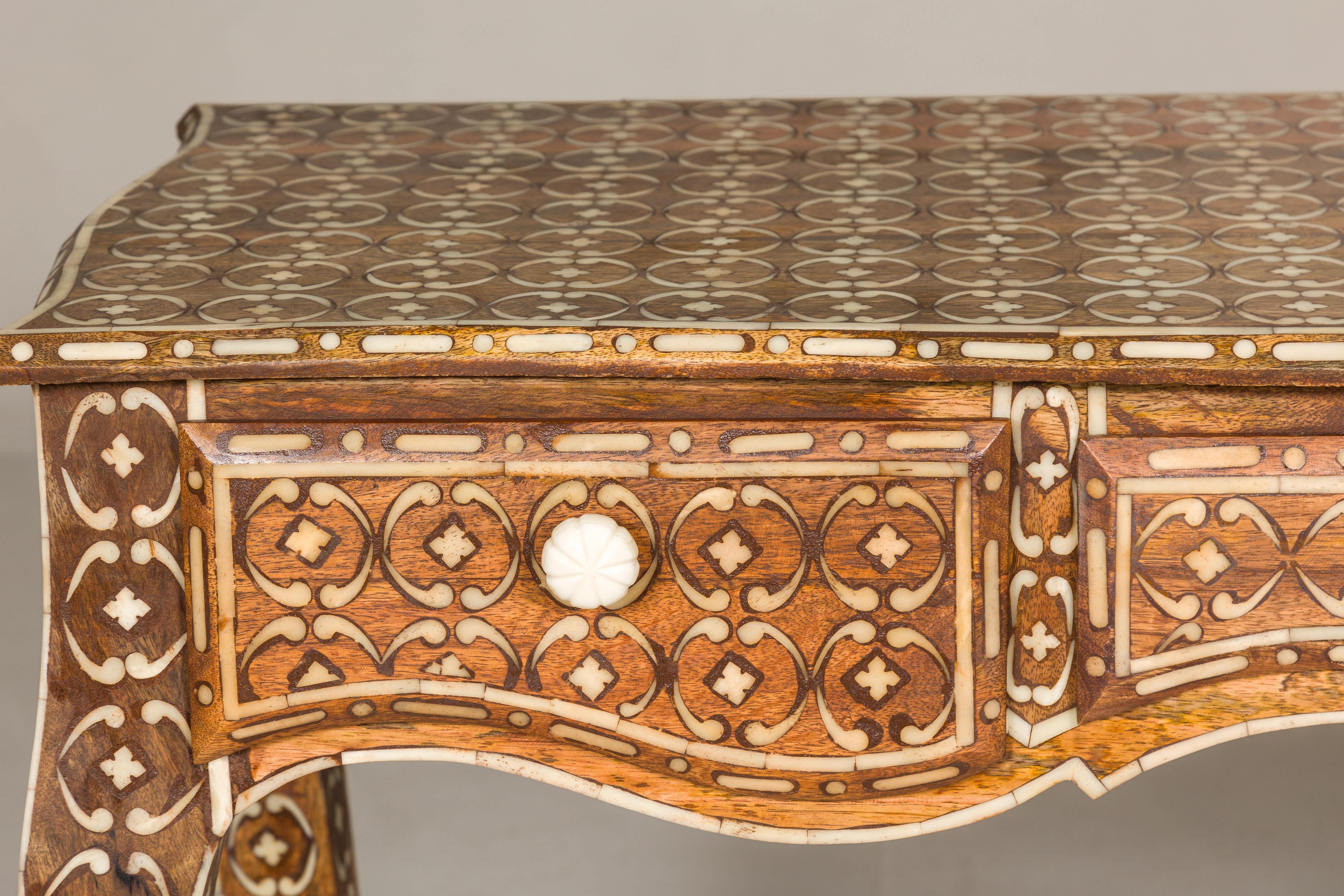 Louis XV Style Anglo-Indian Console Table with Three Drawers and Bone Inlay For Sale 4