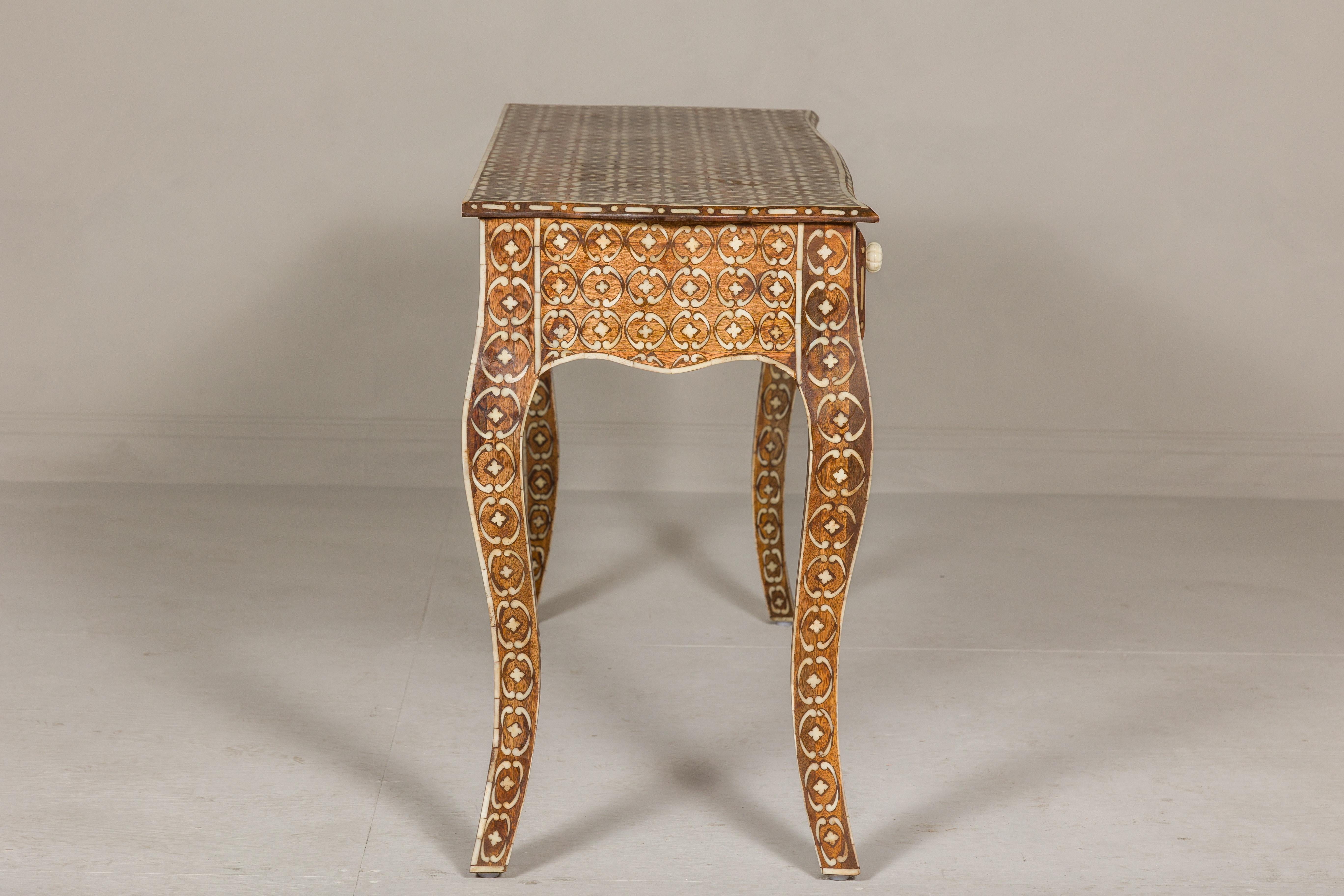 Louis XV Style Anglo-Indian Console Table with Three Drawers and Bone Inlay For Sale 8