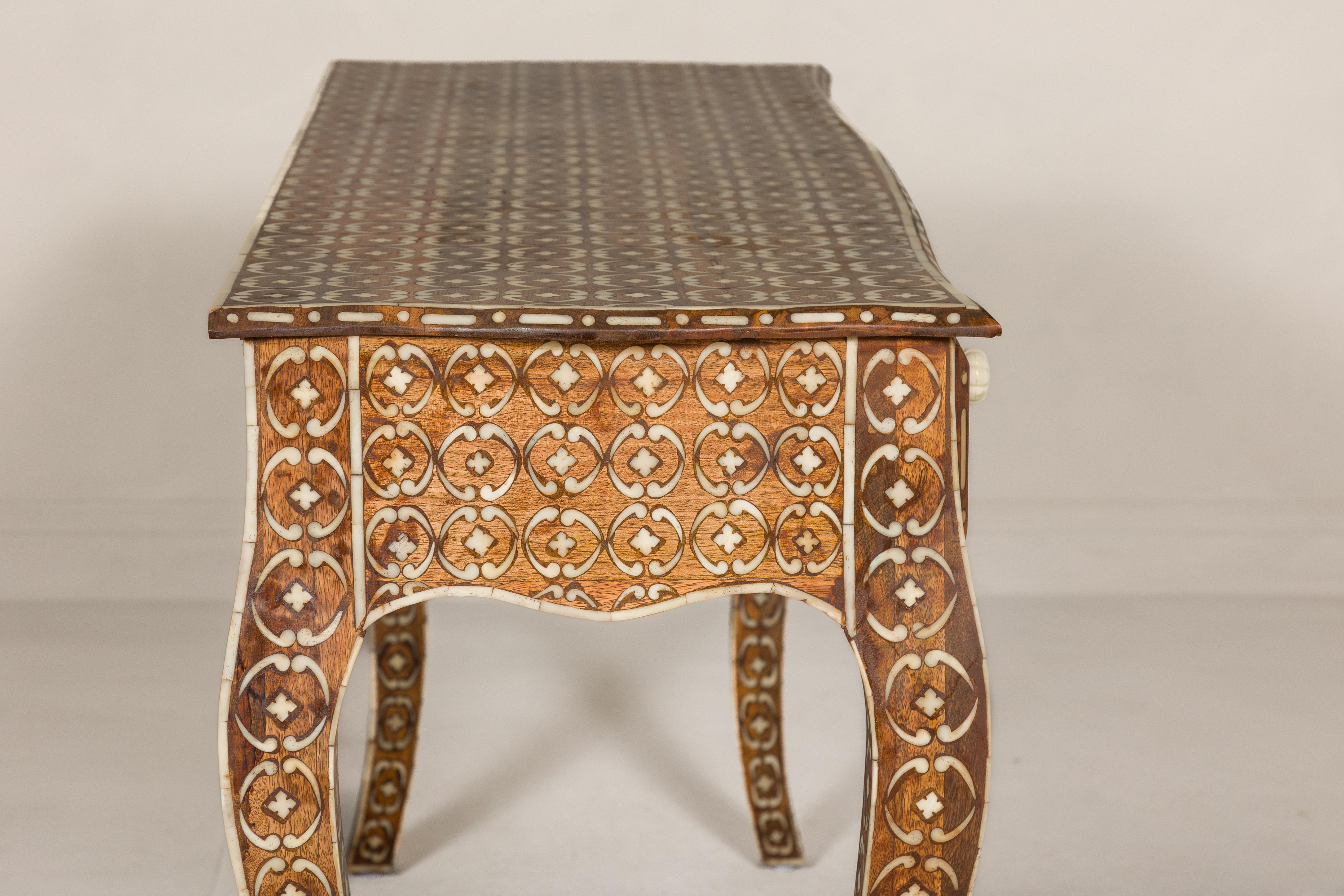 Louis XV Style Anglo-Indian Console Table with Three Drawers and Bone Inlay For Sale 9
