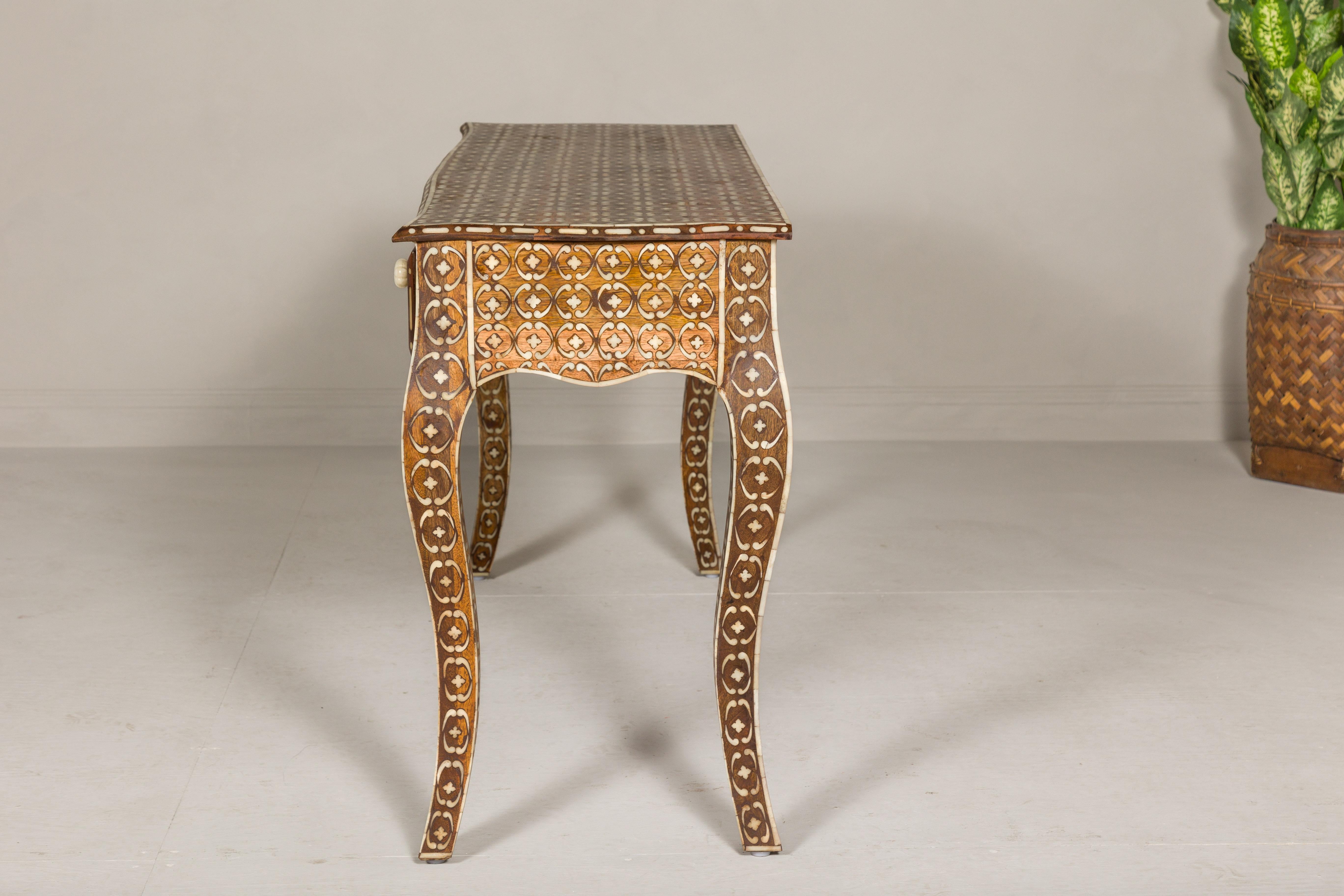 Louis XV Style Anglo-Indian Console Table with Three Drawers and Bone Inlay For Sale 13