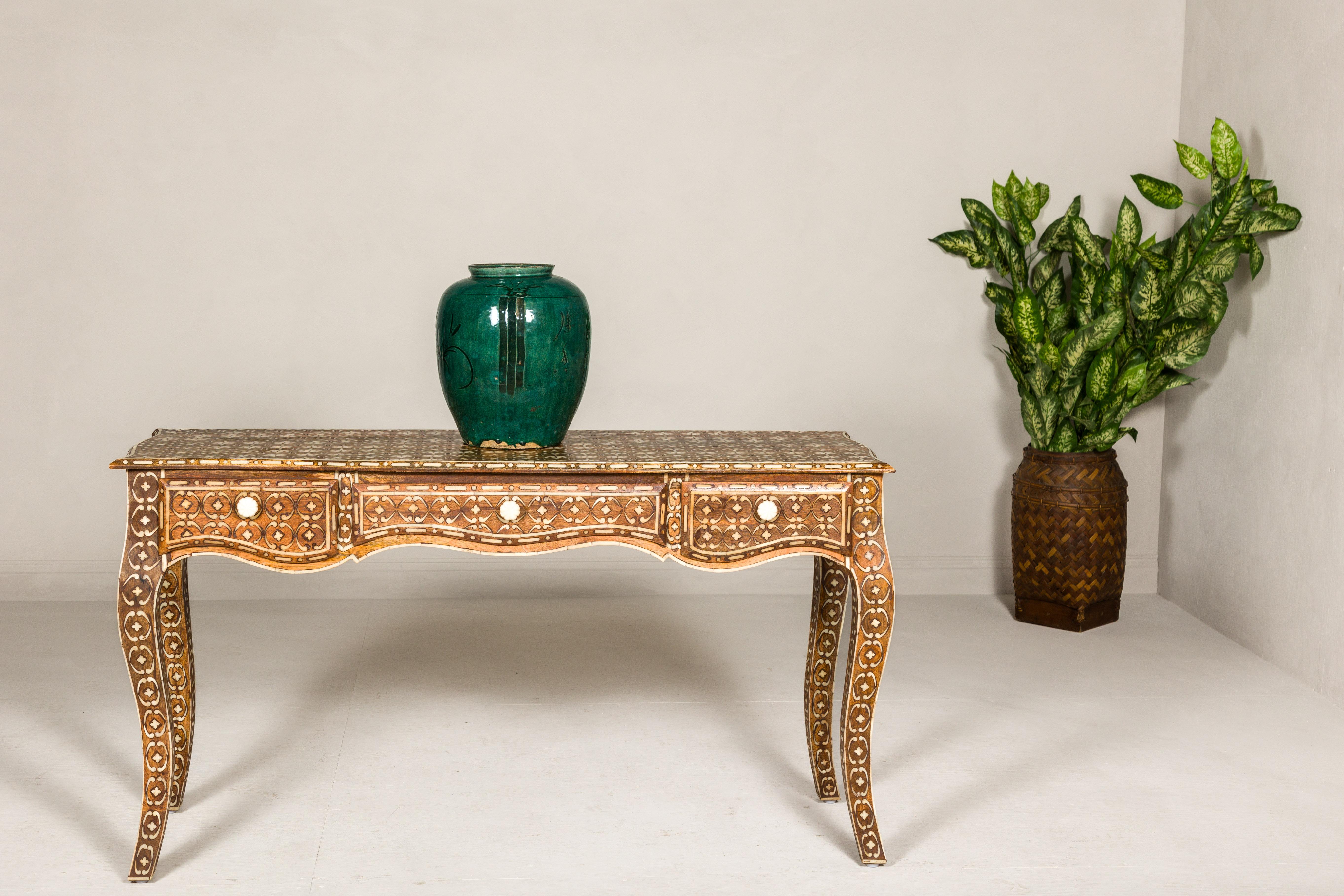 Louis XV Style Anglo-Indian Console Table with Three Drawers and Bone ...