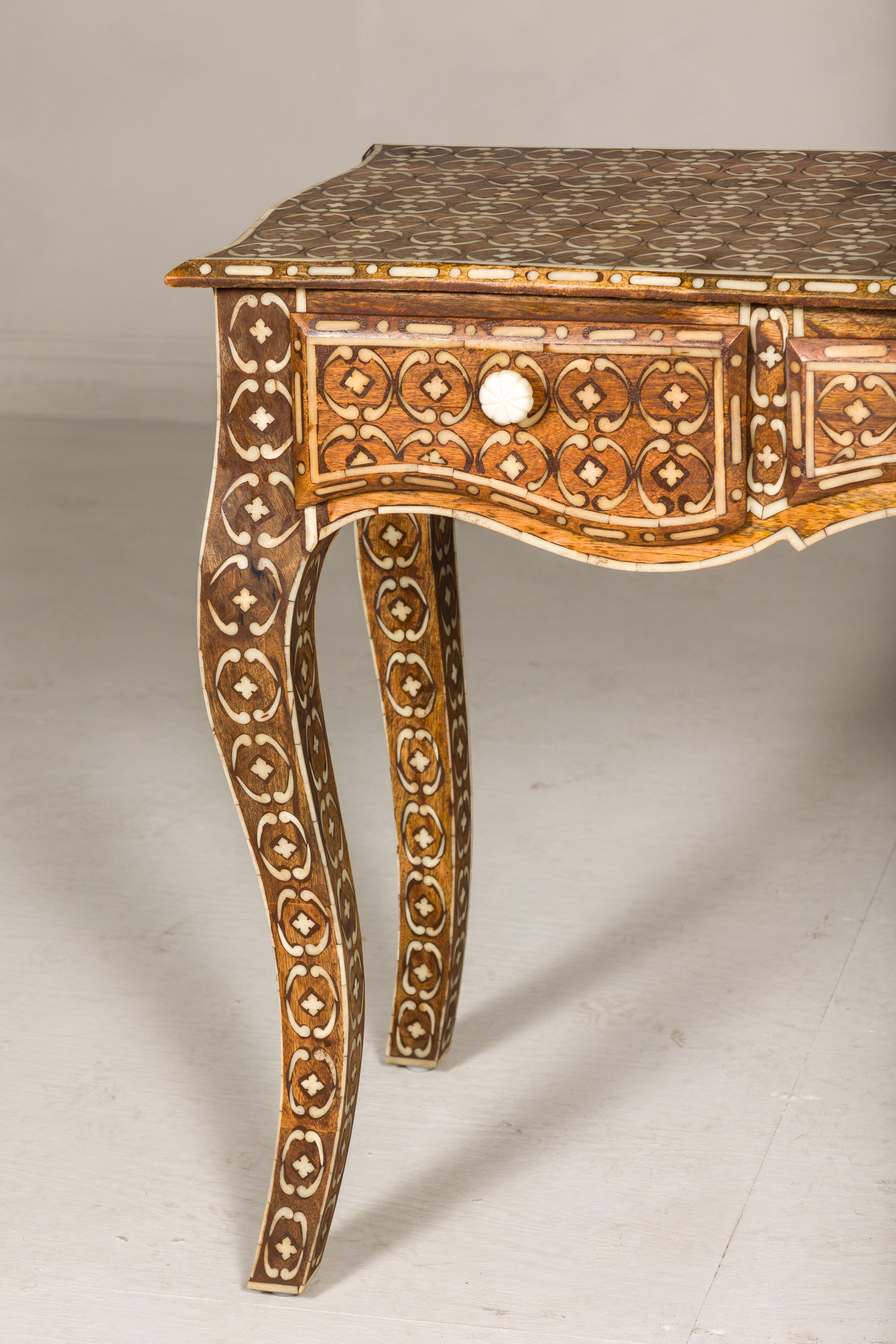 Louis XV Style Anglo-Indian Console Table with Three Drawers and Bone Inlay For Sale 2