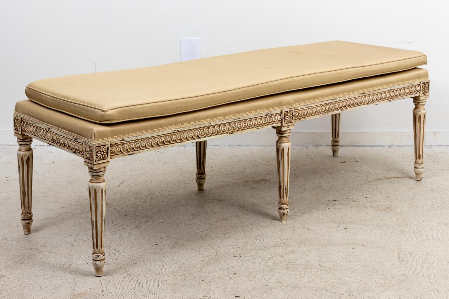 North American Contemporary Louis XV Style Carved Bench