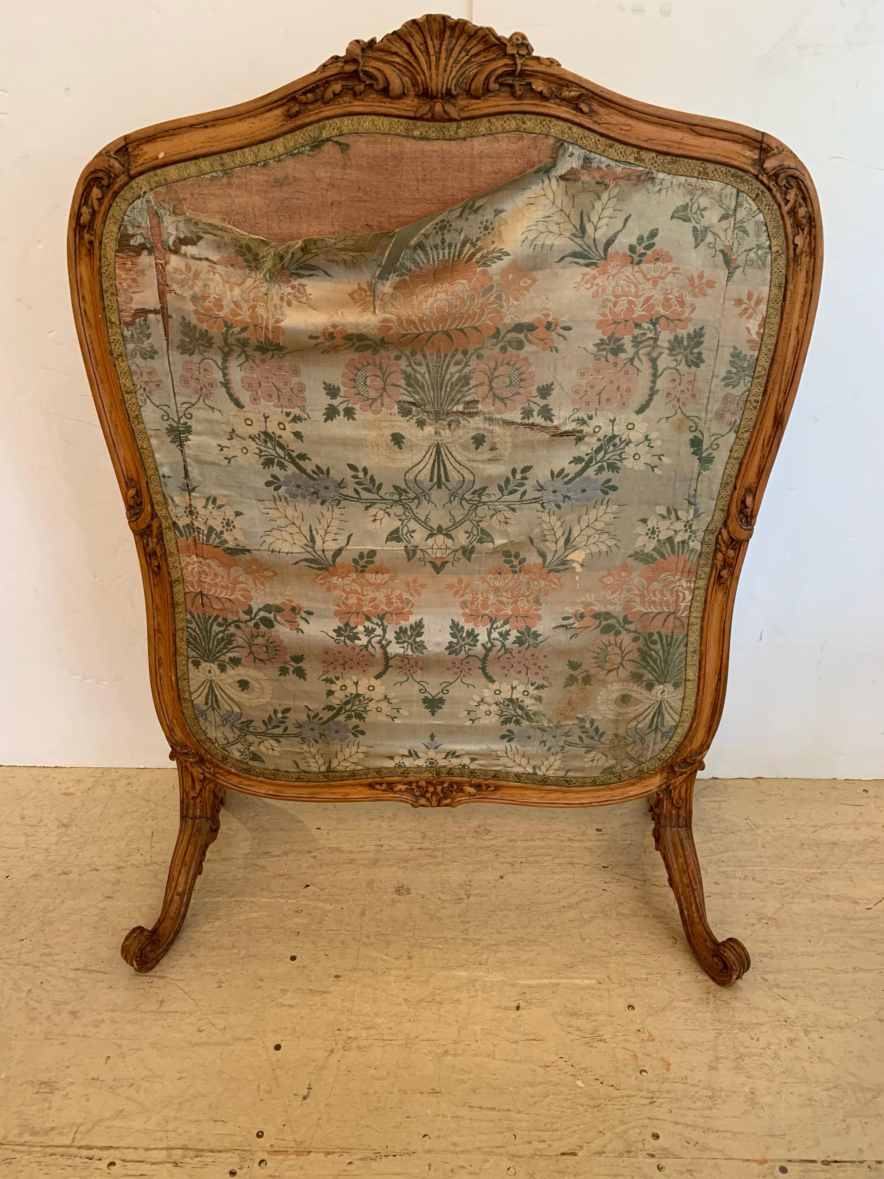 Upholstery Louis XV Style Antique Upholstered Fireplace Screen For Sale
